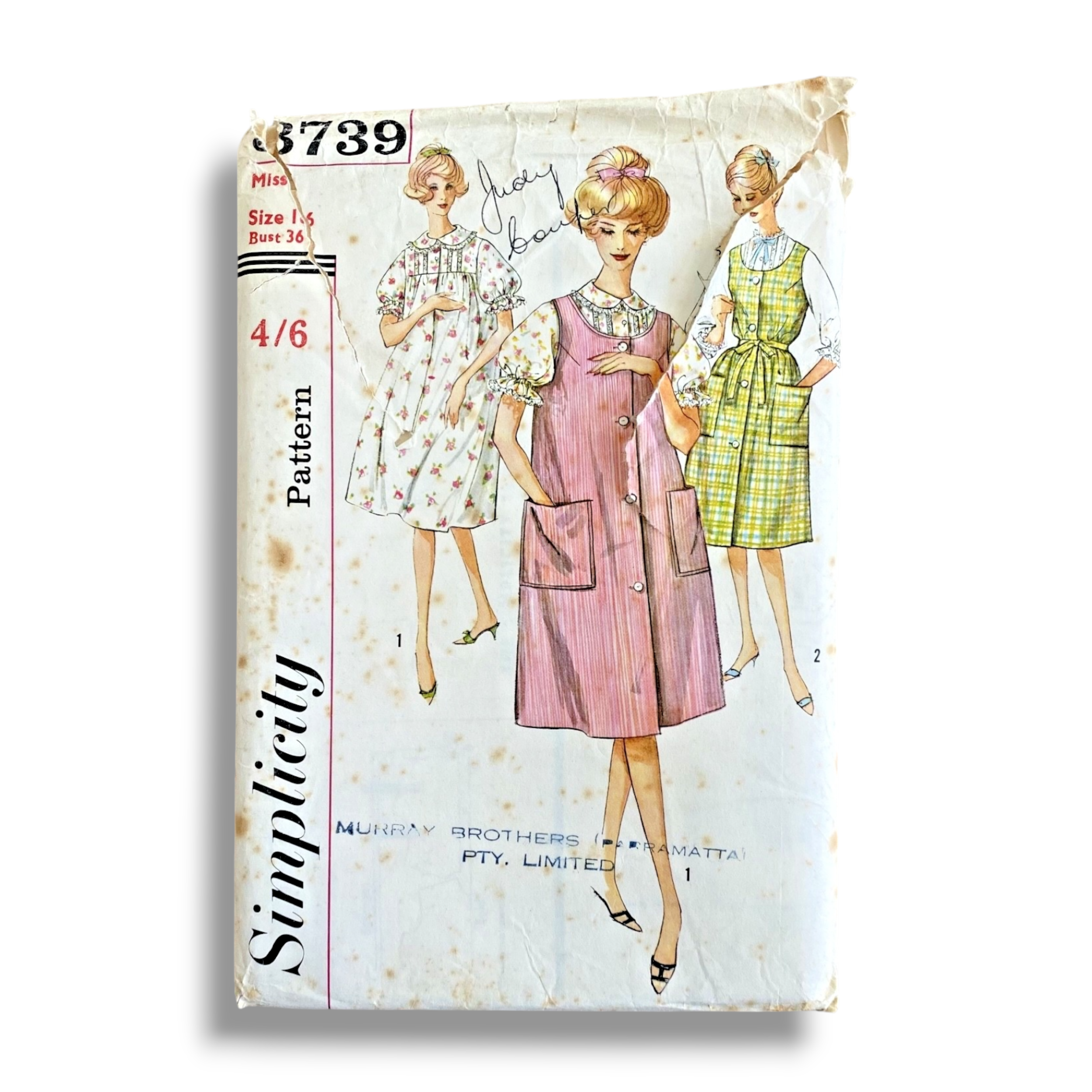 Simplicity 3739, 60s Apron/Nightgown/Duster, Size 16/36, Factory Folded, Vintage Sewing Pattern
