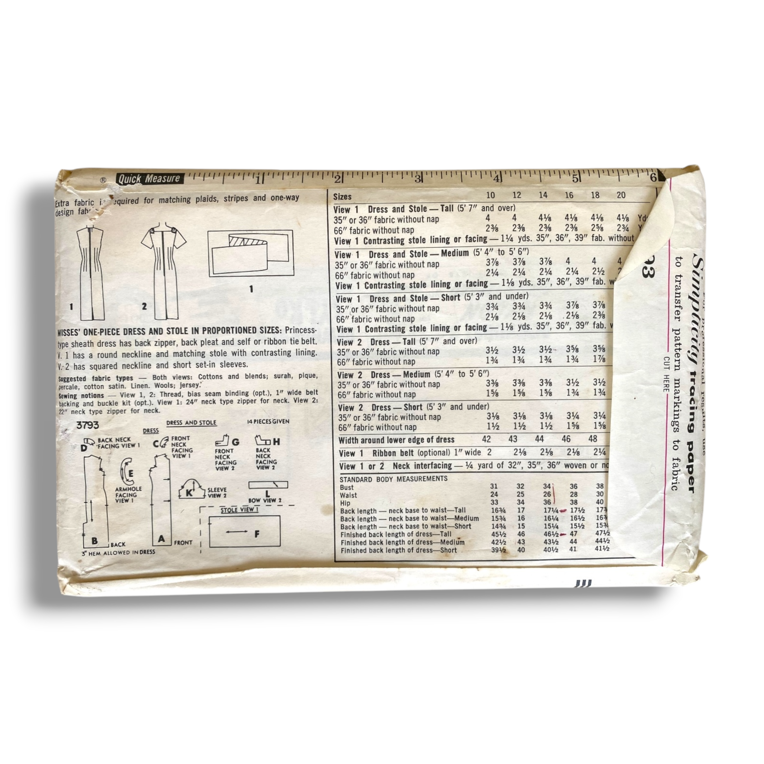 Simplicity 3793, 60s Proportioned Dress:Stole, Size 14:34, Factory Folded, Vintage Sewing Pattern1.PNG