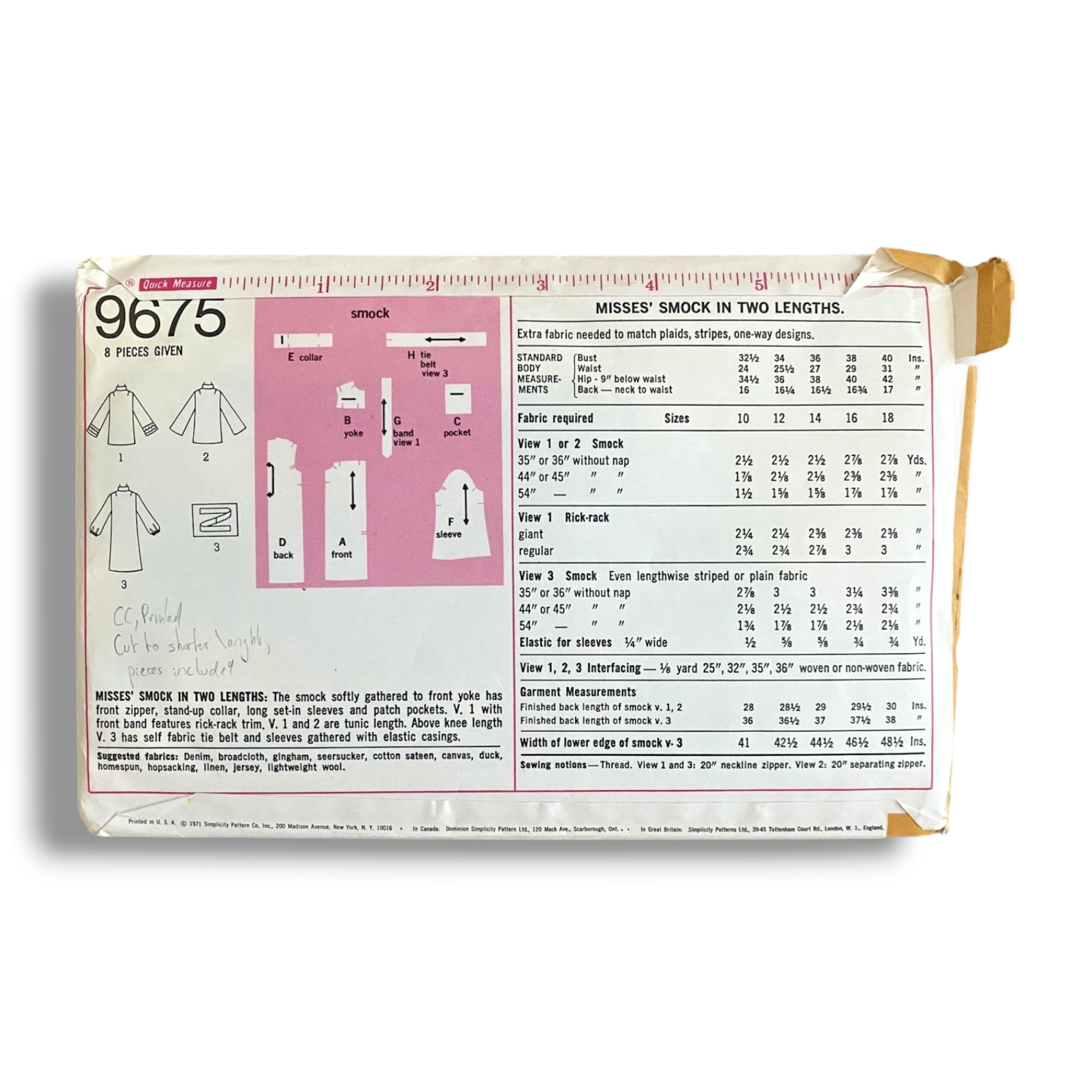 Simplicity 9675, 70s Smock, Size 18:40, Cut & Complete, Vintage Sewing Pattern1.PNG