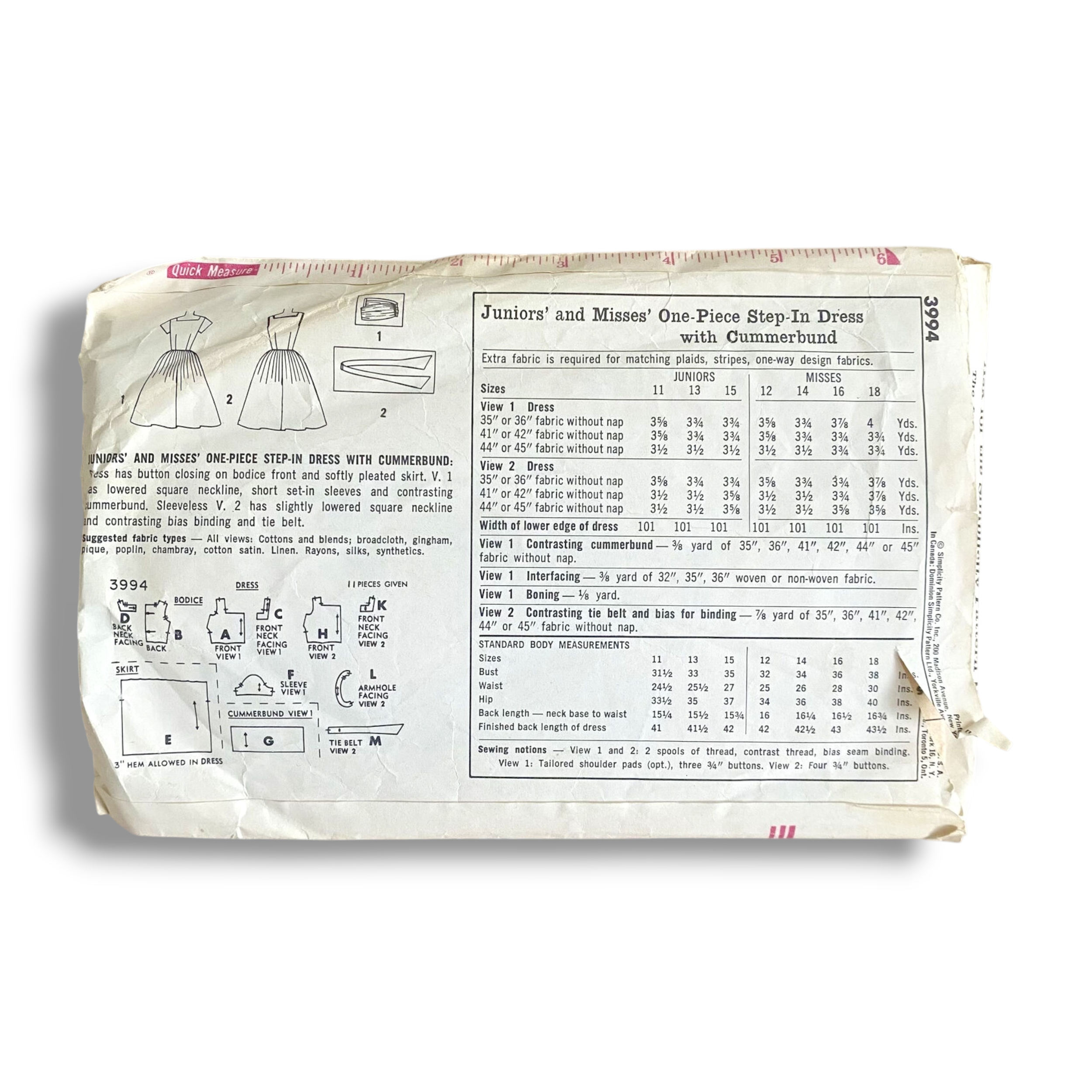 Simplicity 3994, 60s Dress, Size 14:34, Cut & Complete, Vintage Sewing Pattern1.PNG