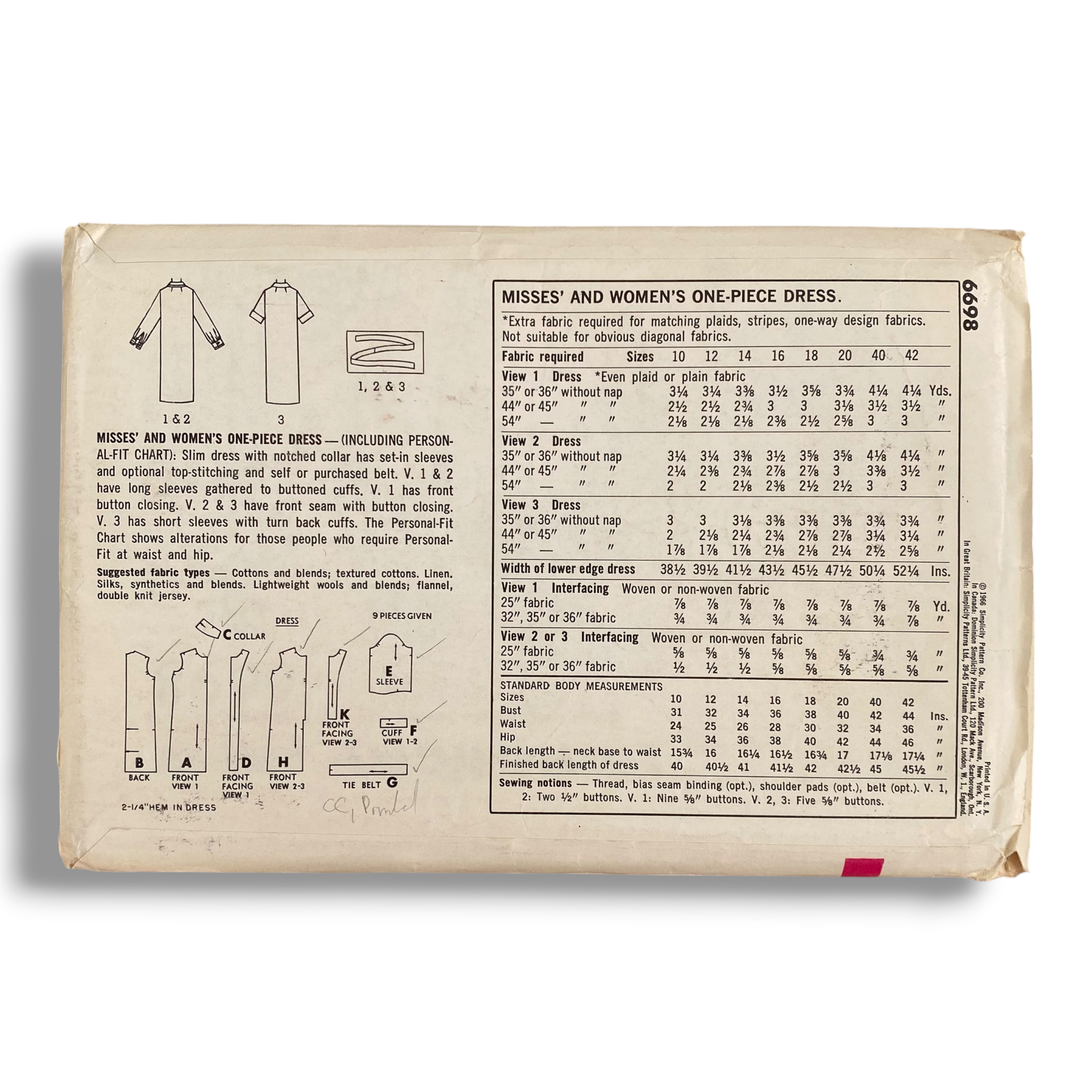 Simplicity 6698, 60s Dress, Size 12:32, Cut & Complete, Vintage Sewing Pattern1.PNG