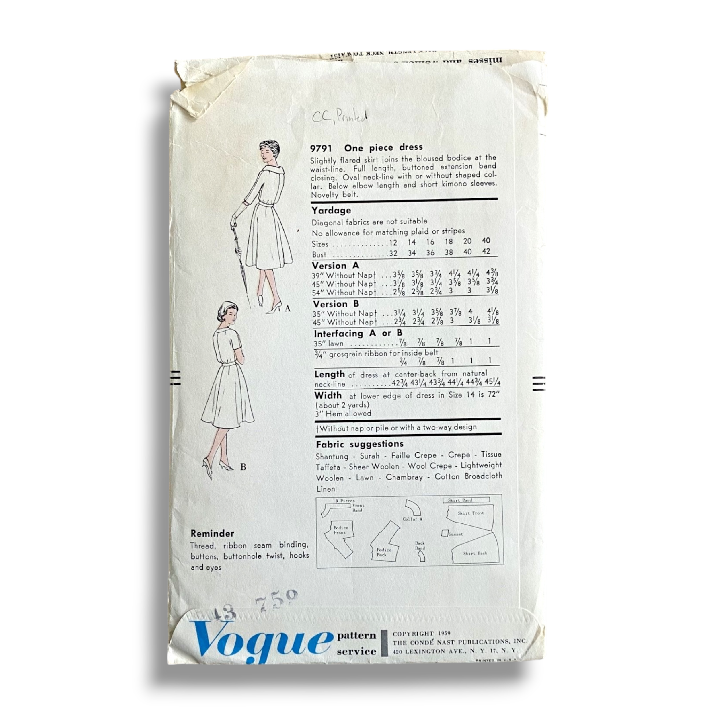 Vogue 9791, 50s Dress, Size 16:36, Cut & Complete, Vintage Sewing Pattern1.PNG