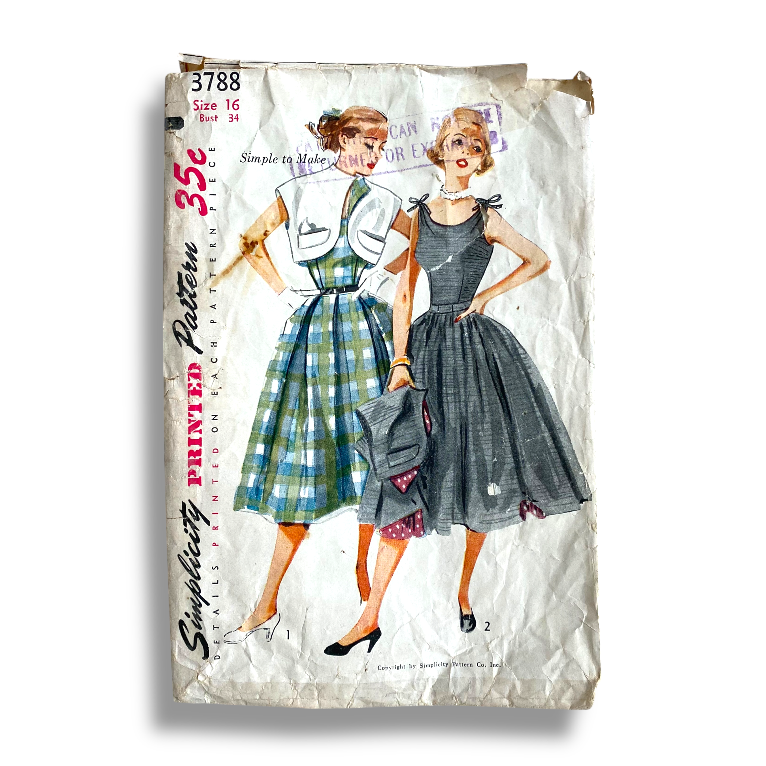 Simplicity 3788, 50s Dress:Bolero, Size 16:34, Cut, Vintage Sewing Pattern1.png