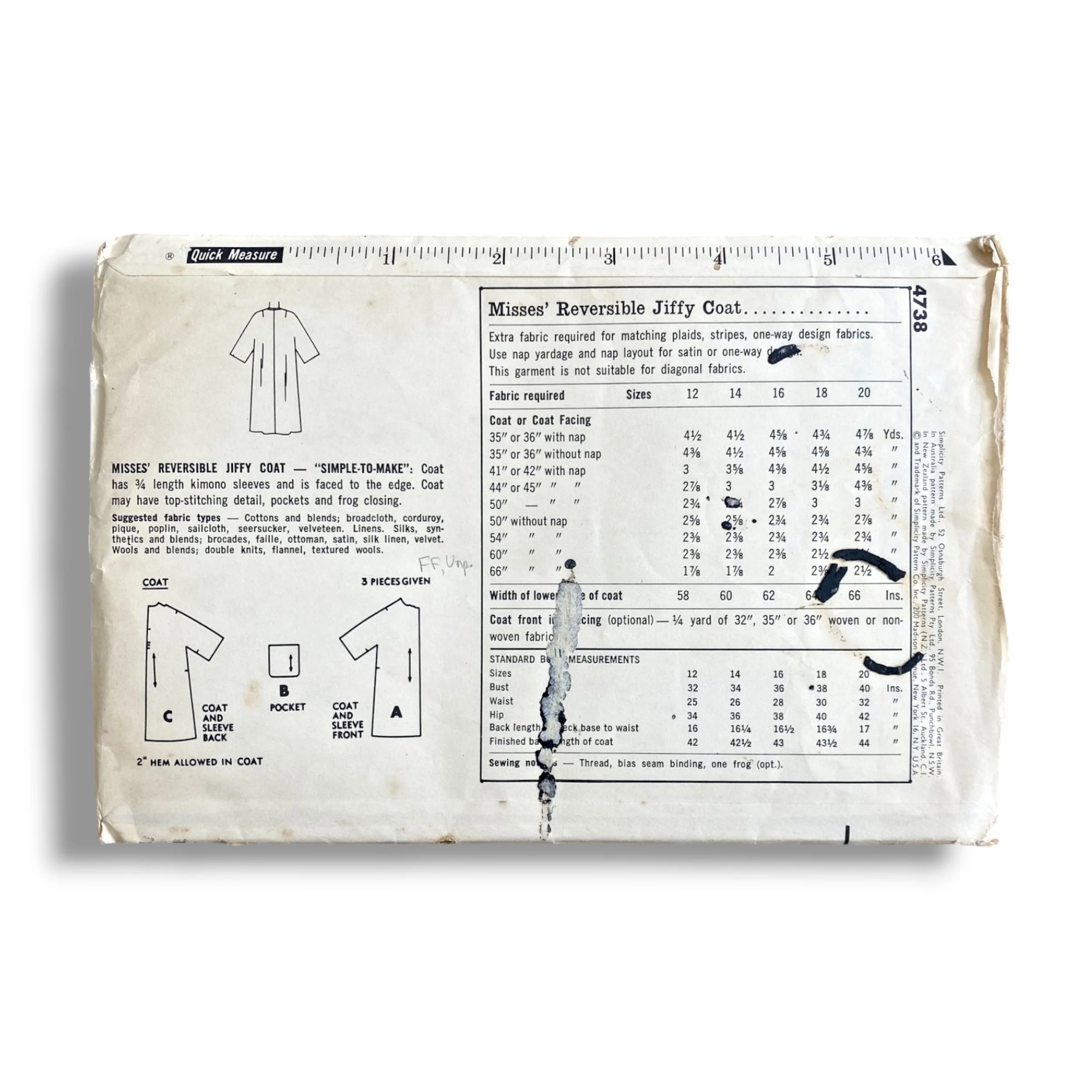 Simplicity 4738, 60s Coat, Size 18:38, Factory Folded, Vintage Sewing Pattern1.jpg