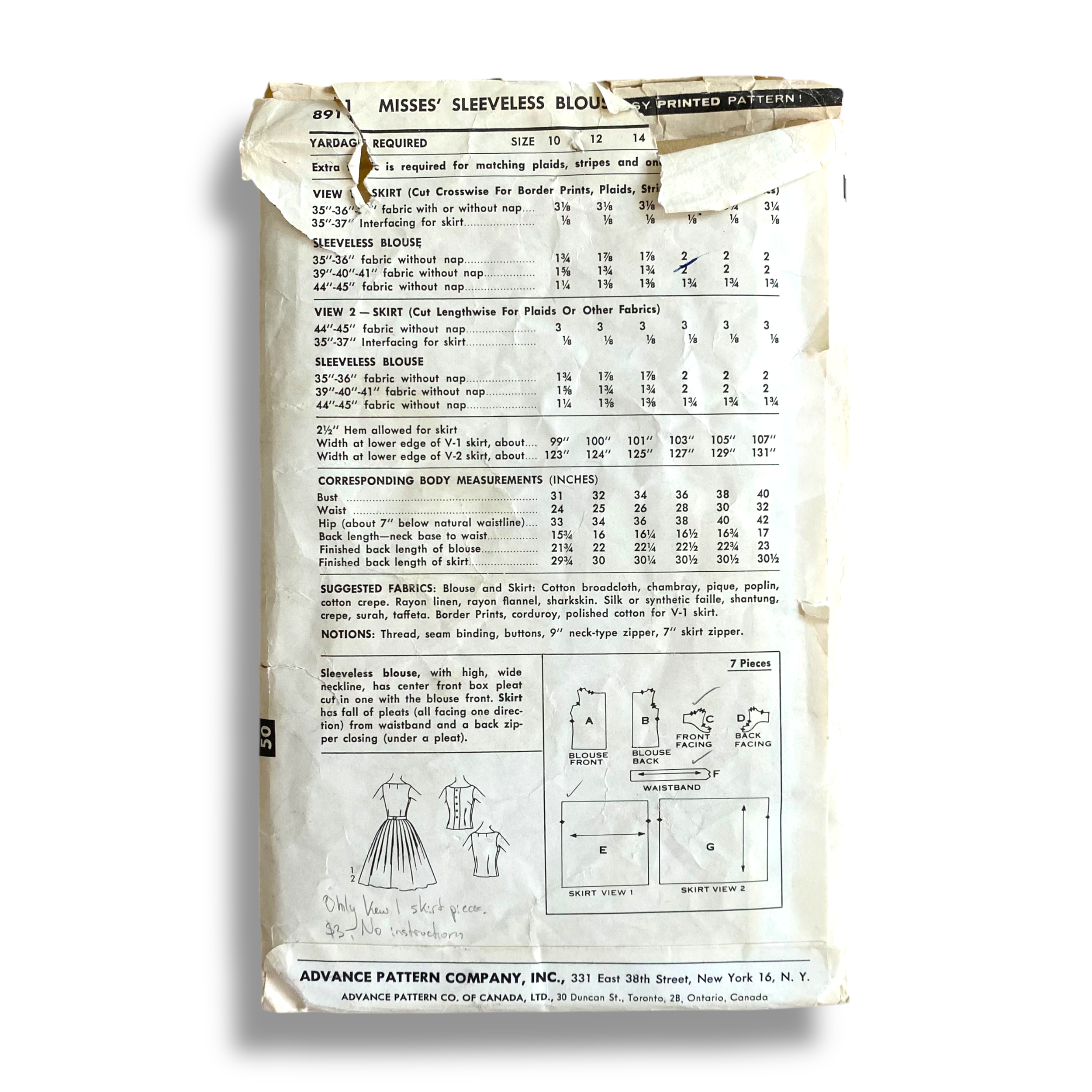 Advance 8911, 50s Blouse:Skirt, Size 16, Cut, Vintage Sewing Pattern2.png