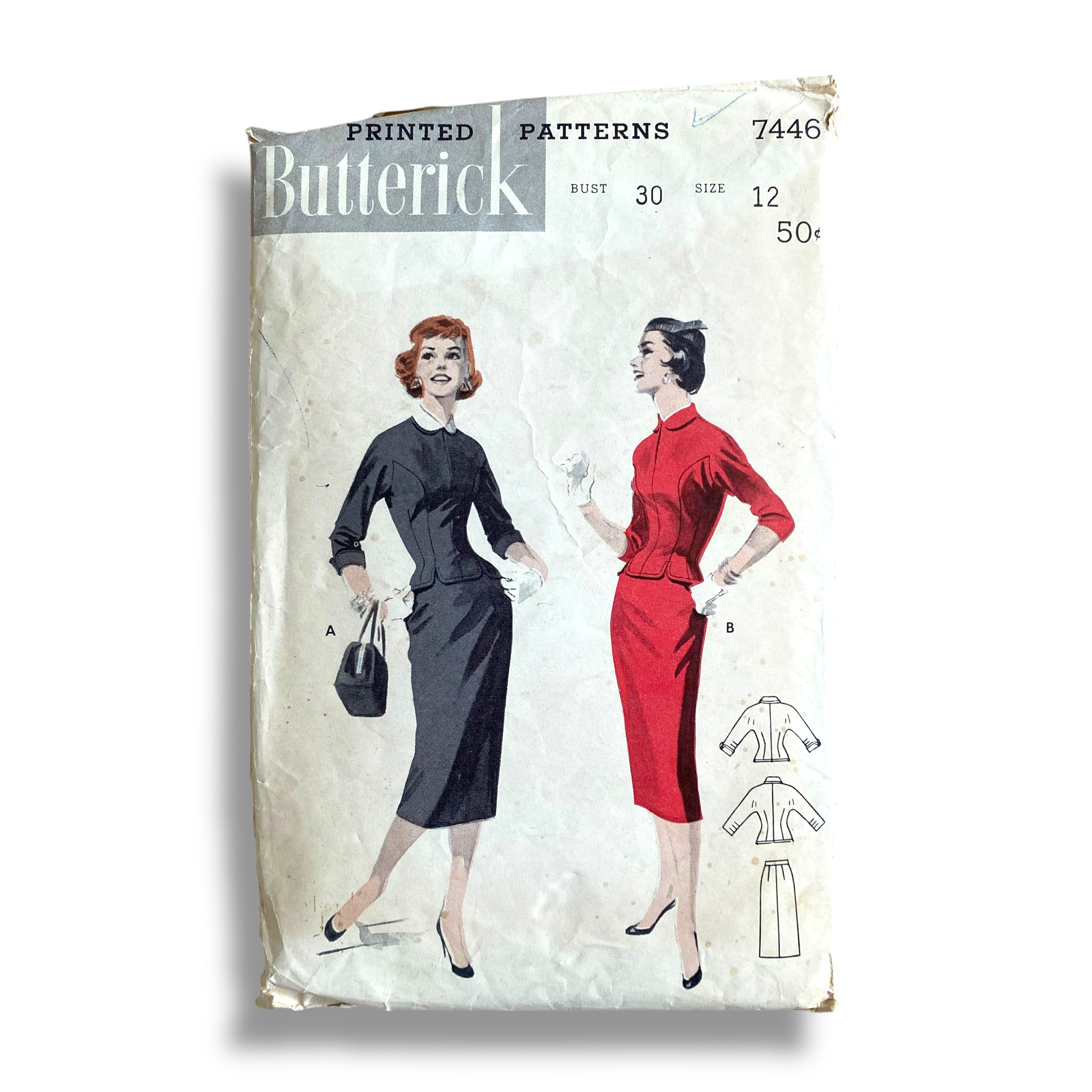 Butterick 7446, 50s Dress, Size 12:30, Cut & Complete, Vintage Sewing Pattern1.png