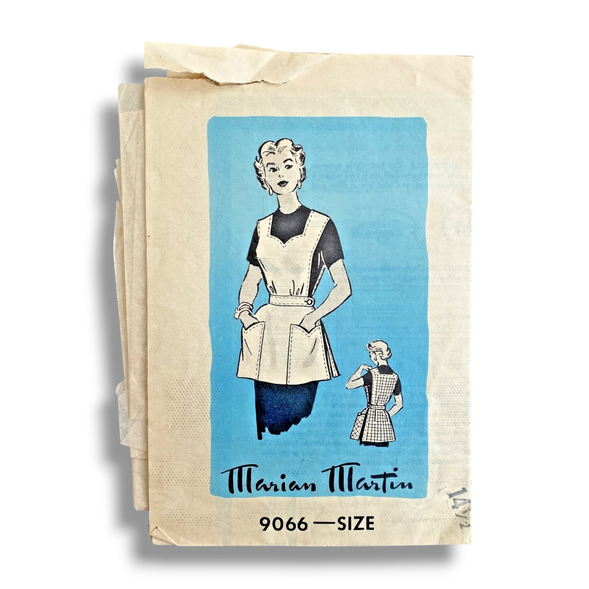 Marian Martin 9066, 50s Apron, Size 14.5, Cut, Vintage Sewing Pattern