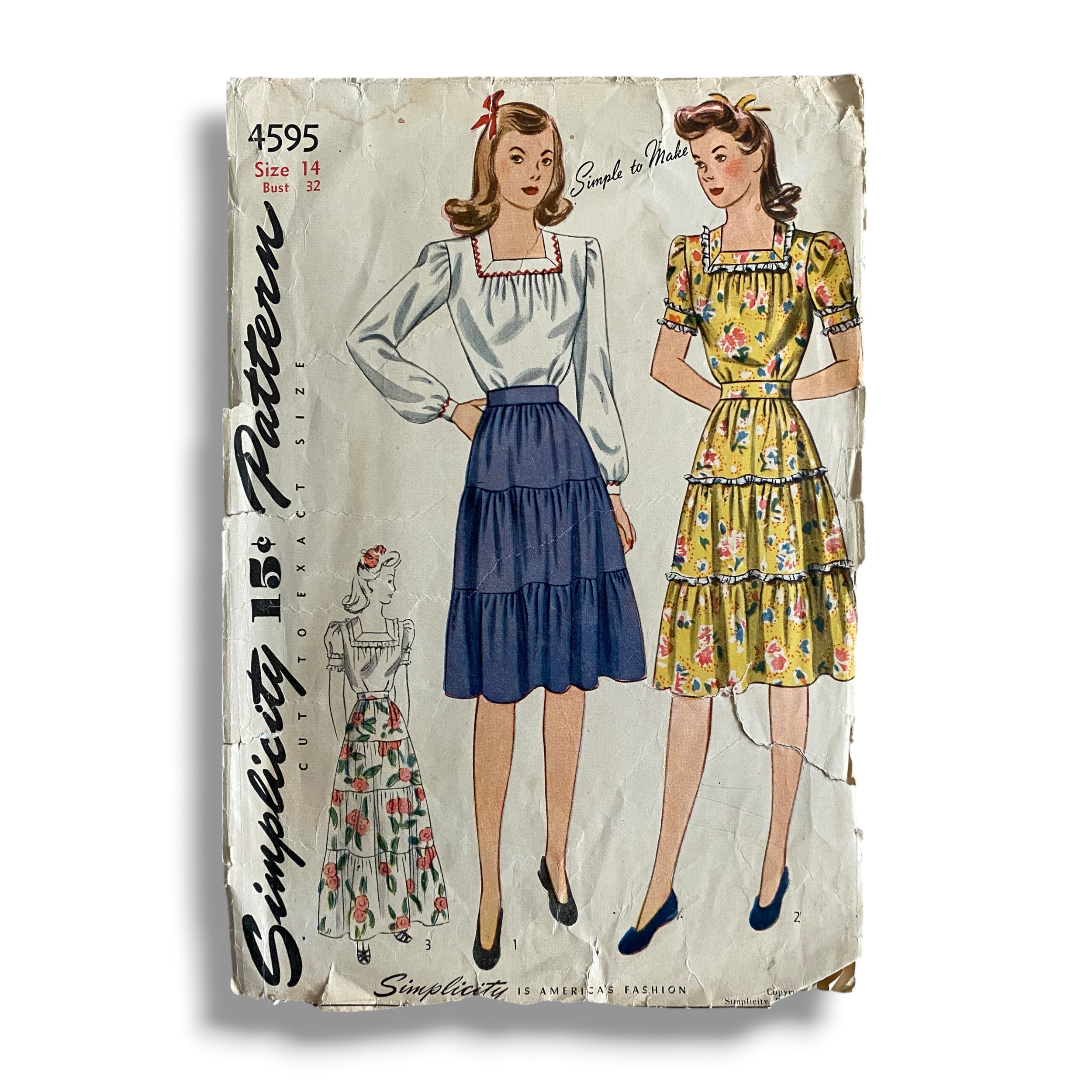 Simplicity 4595, 40s Blouse & Skirt, Size 14/32, Cut, Vintage Sewing Pattern