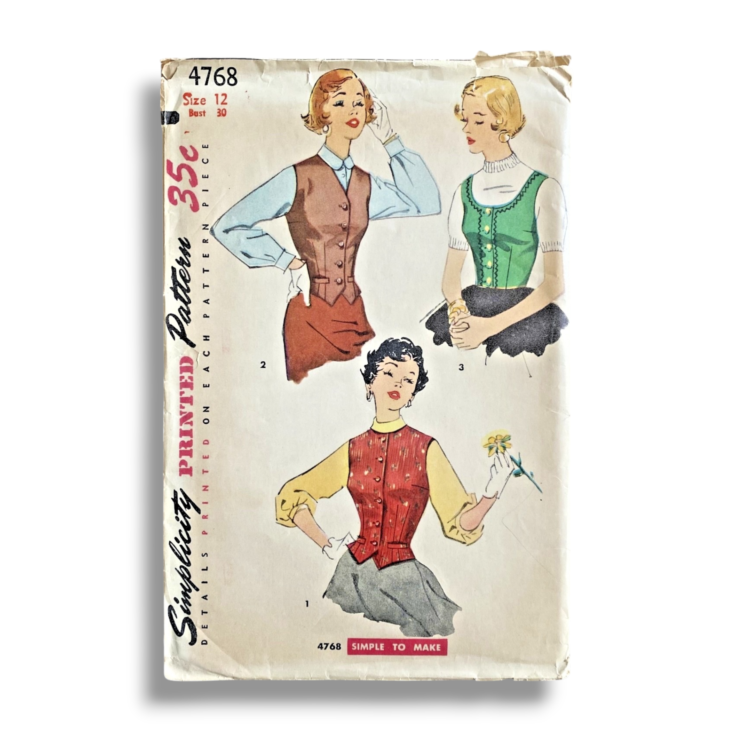 Simplicity 4768, 50s Weskits, Size 12/30, Factory Folded, Vintage Sewing Pattern