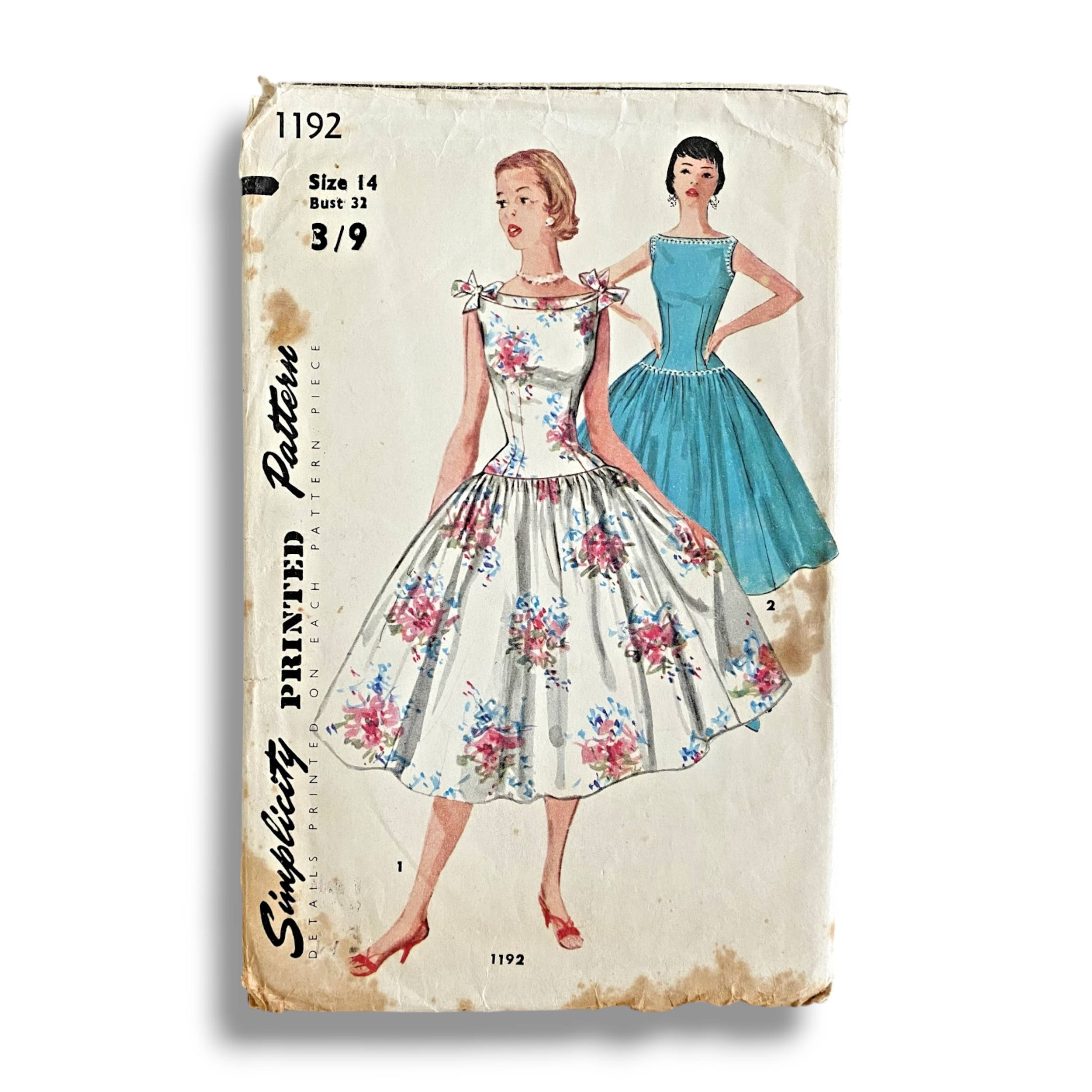 Simplicity 1192, 50s Dress, Cut & Complete, Size 14/32, Vintage Sewing Pattern
