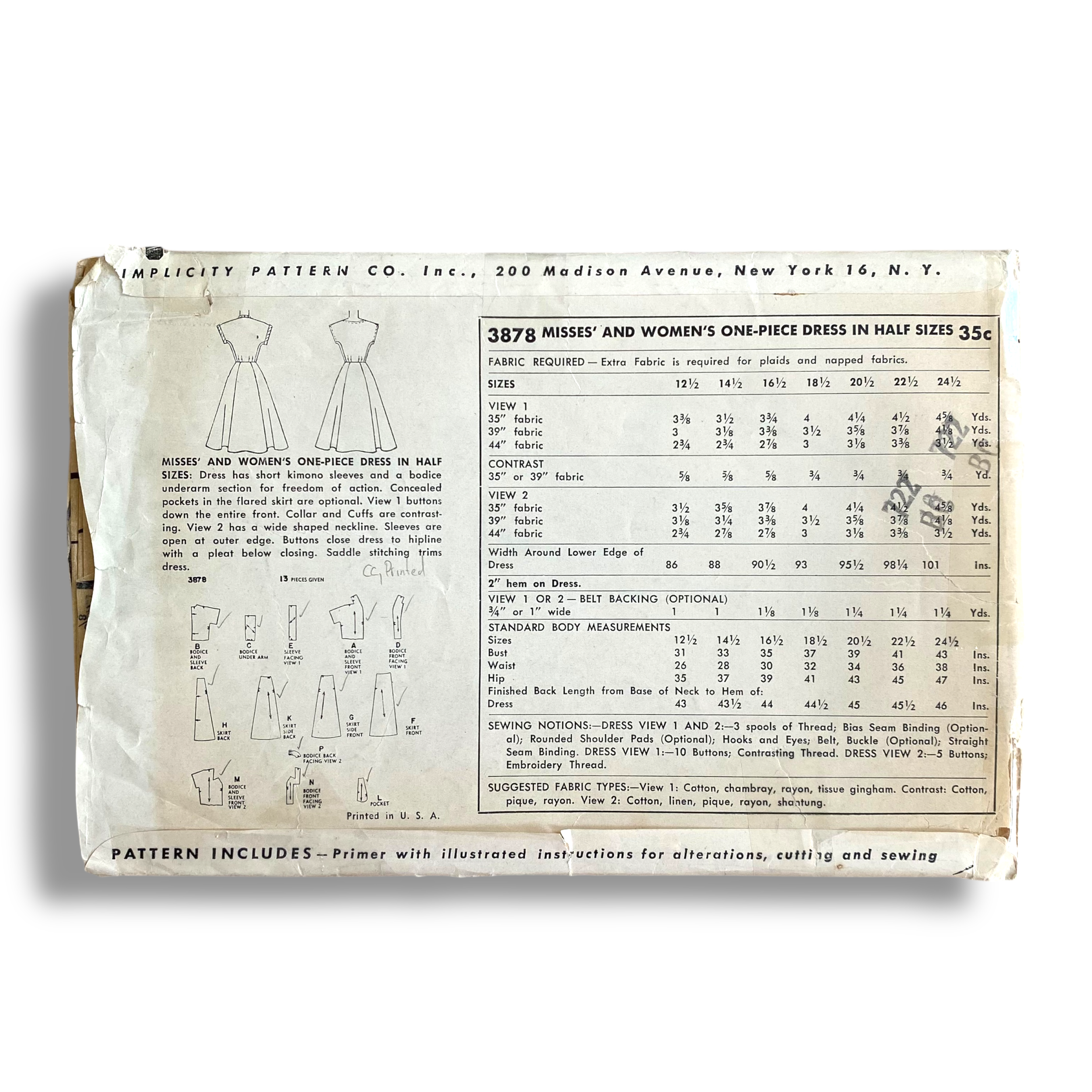 Simplicity 3878, 50s Dress, Size 12.5:31, Cut & Complete, Vintage Sewing Pattern2.png