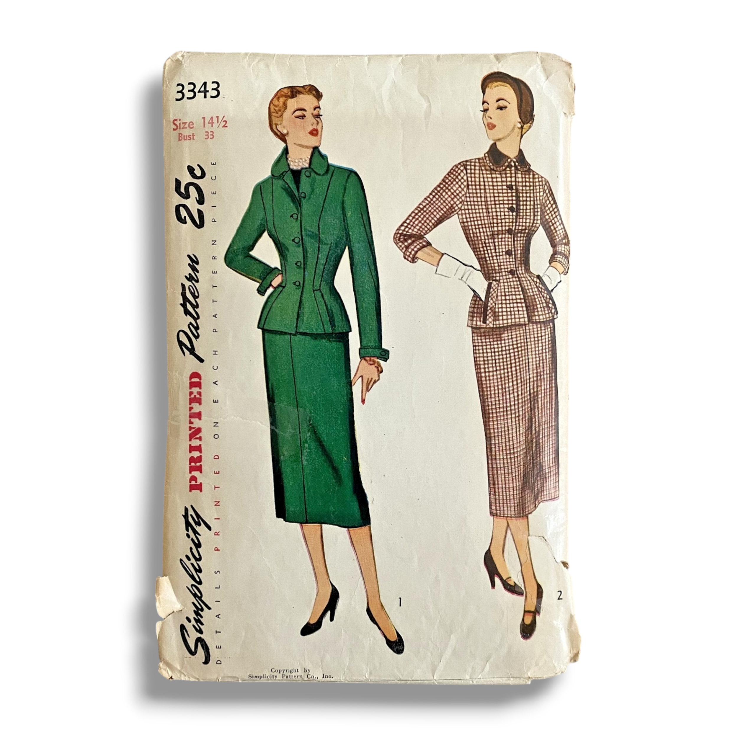Simplicity 3343, 50s Skirt Suit , Size 14.5/33, Cut & Complete, Vintage Sewing Pattern