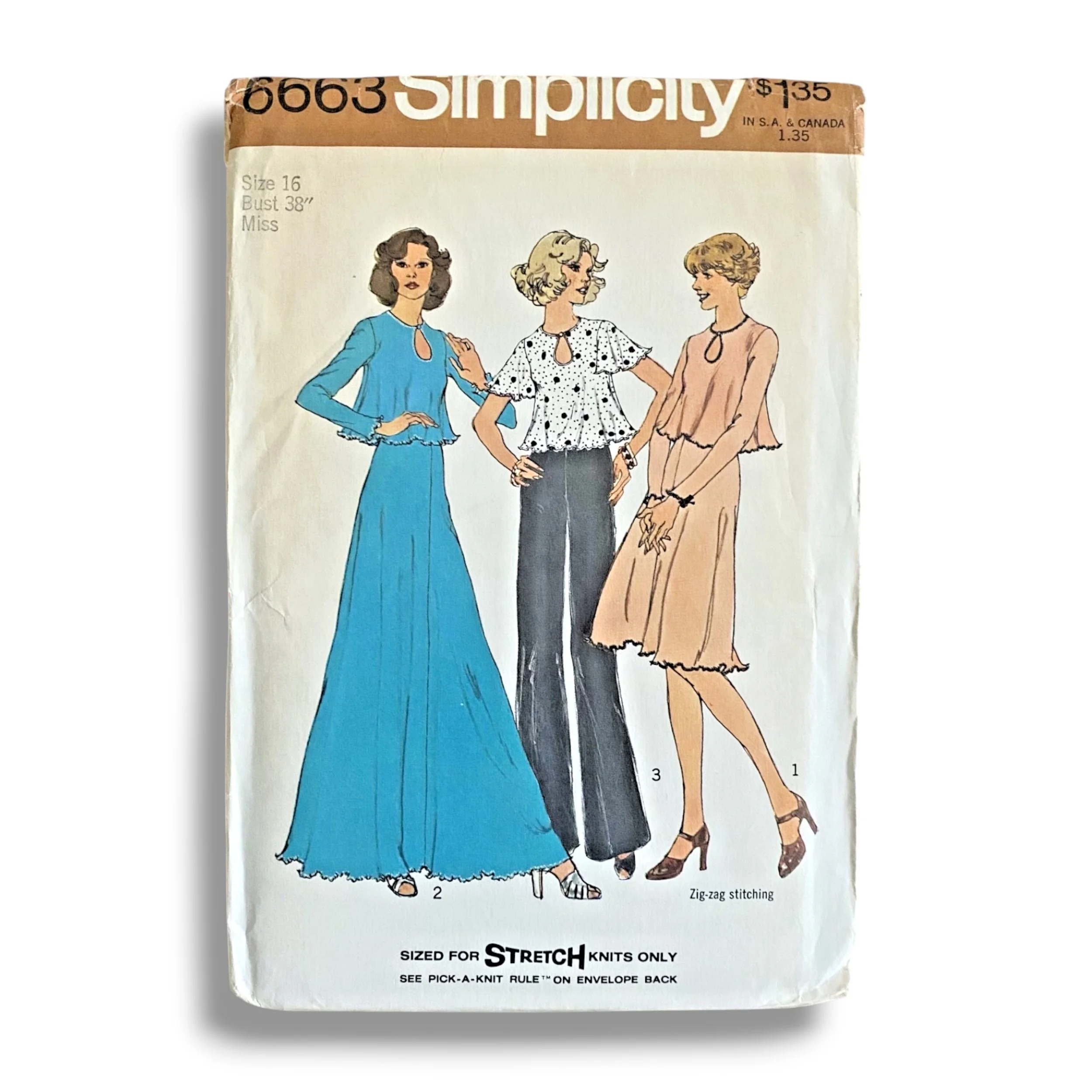 Simplicity 6663, 70s Top:Dress, Sz 16:38, Factory Folded, Vintage Sewing Pattern.jpg