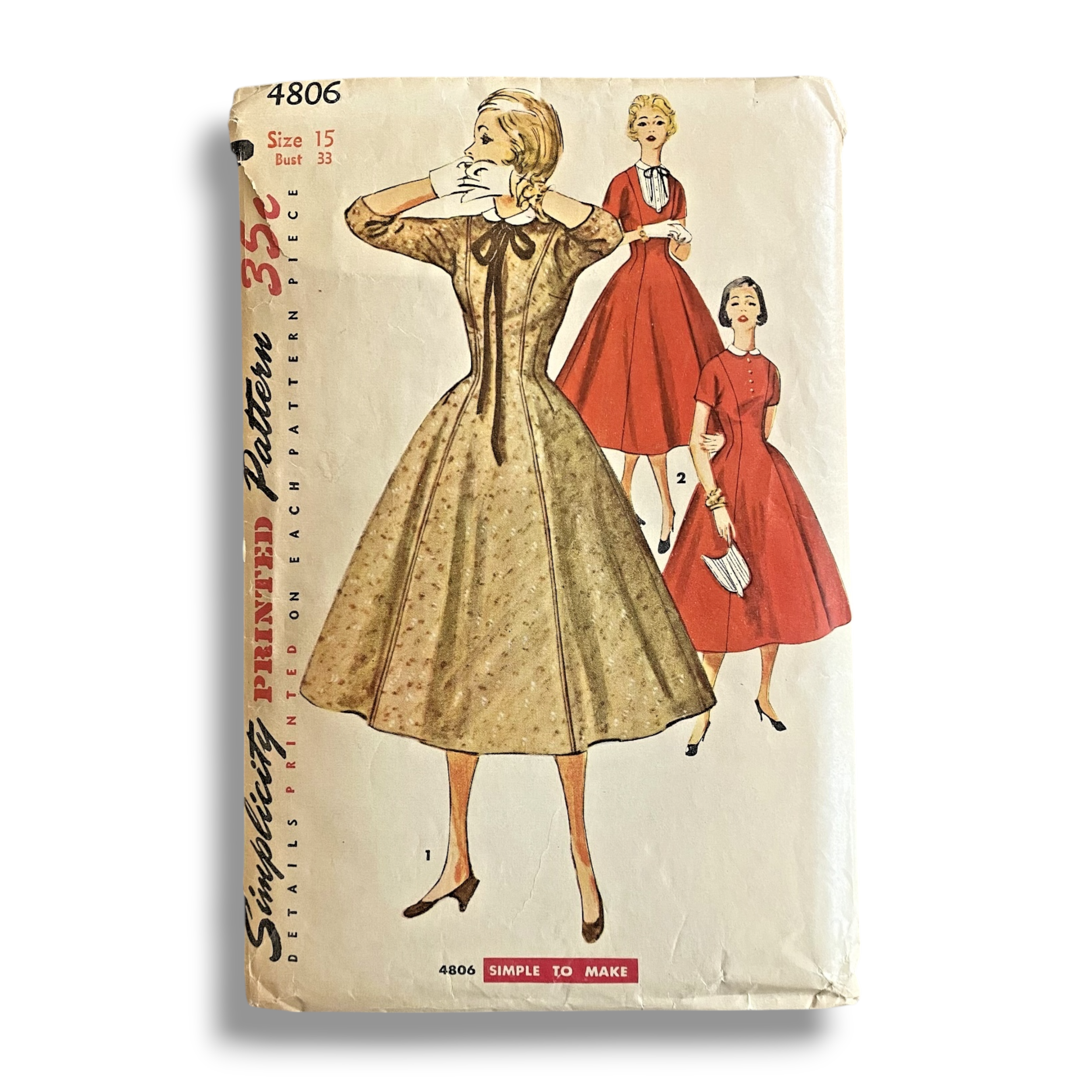 Simplicity 4806, 50s Dress, Size 15/33, Cut & Complete, Vintage Sewing Pattern