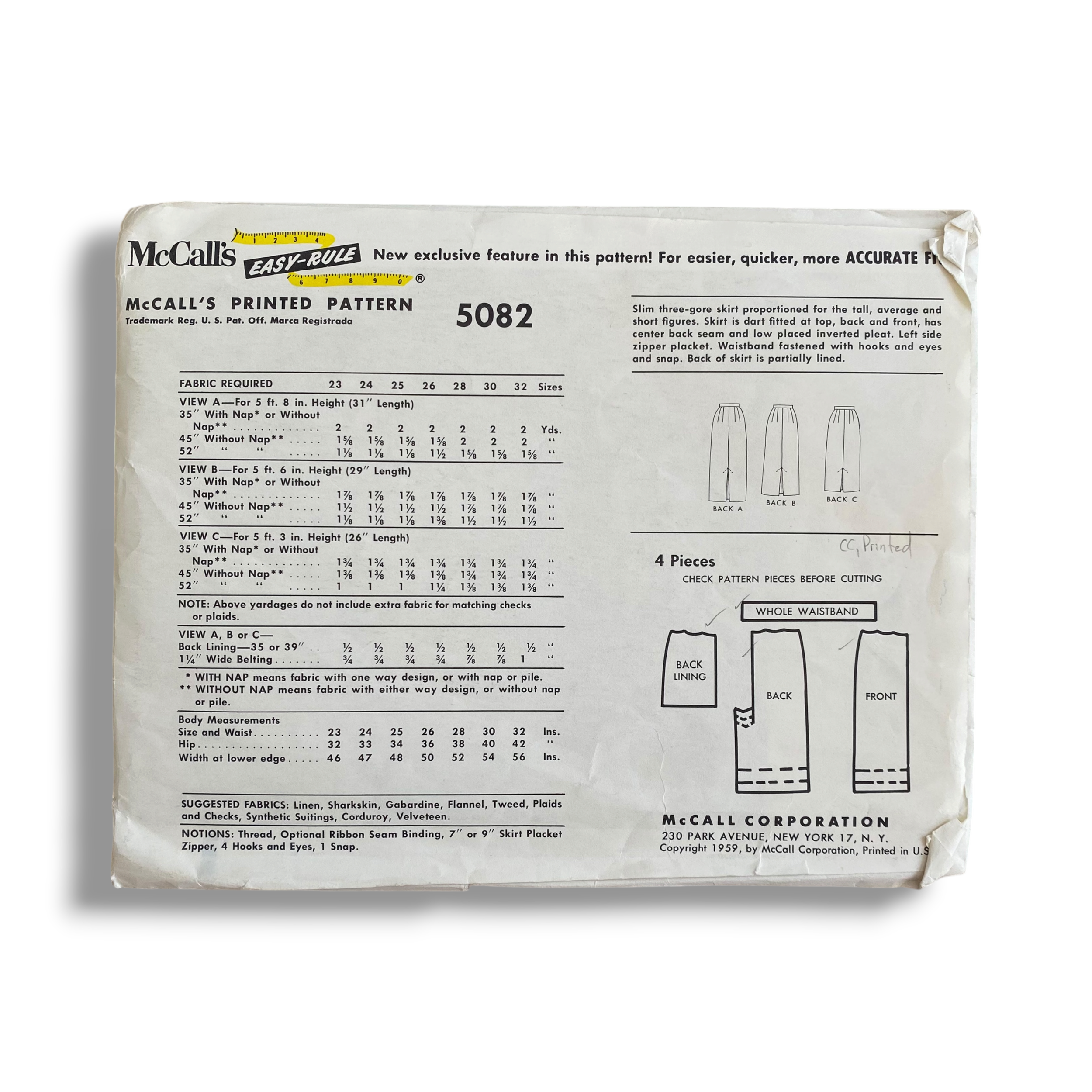 McCall’s 5082, 50s Proportioned Skirt, W28:H38, Cut & Complete, Vintage Sewing Pattern1.PNG