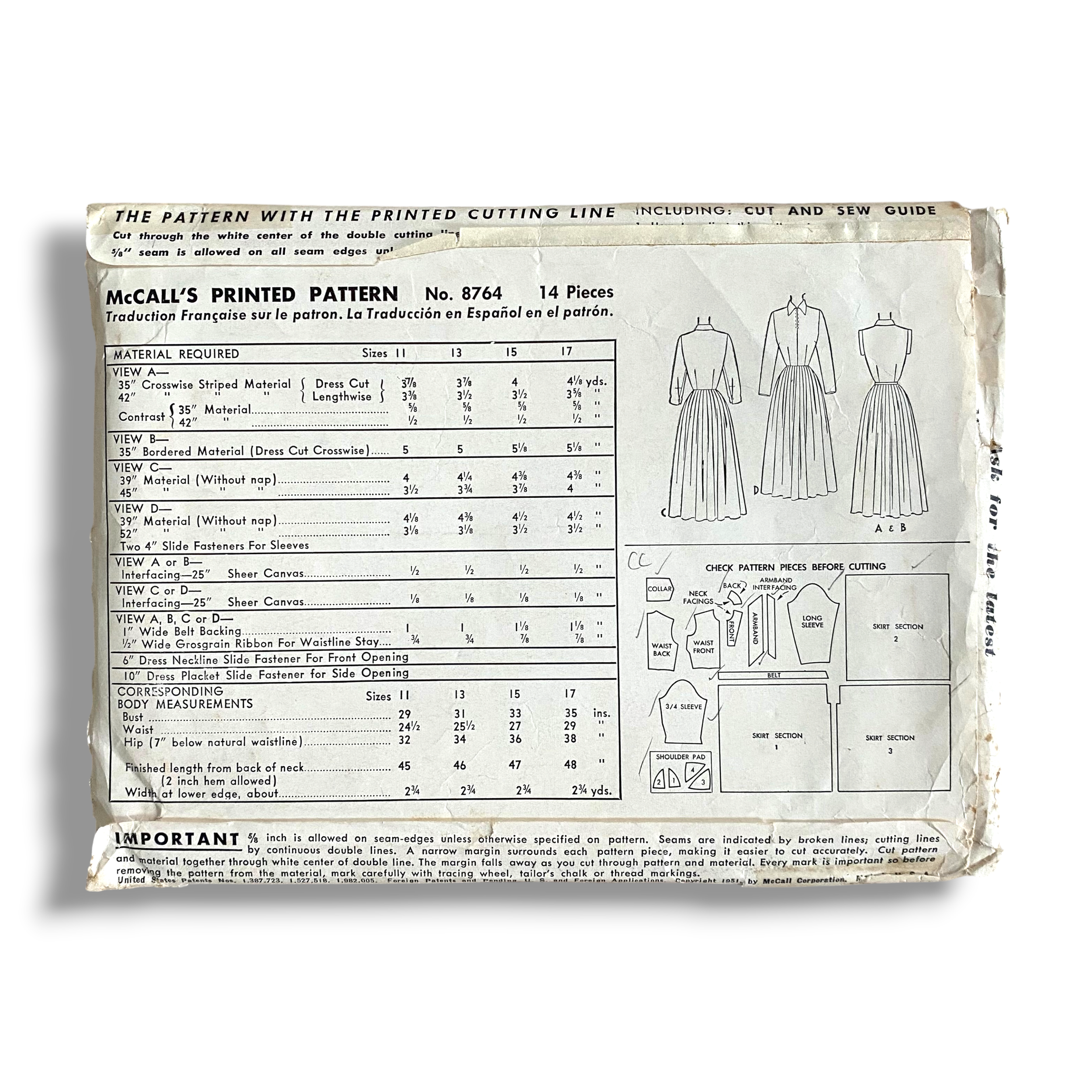 McCalls 8764, 50s Junior Dress, Size 11:29, Cut & Complete, Vintage Sewing Pattern1.PNG