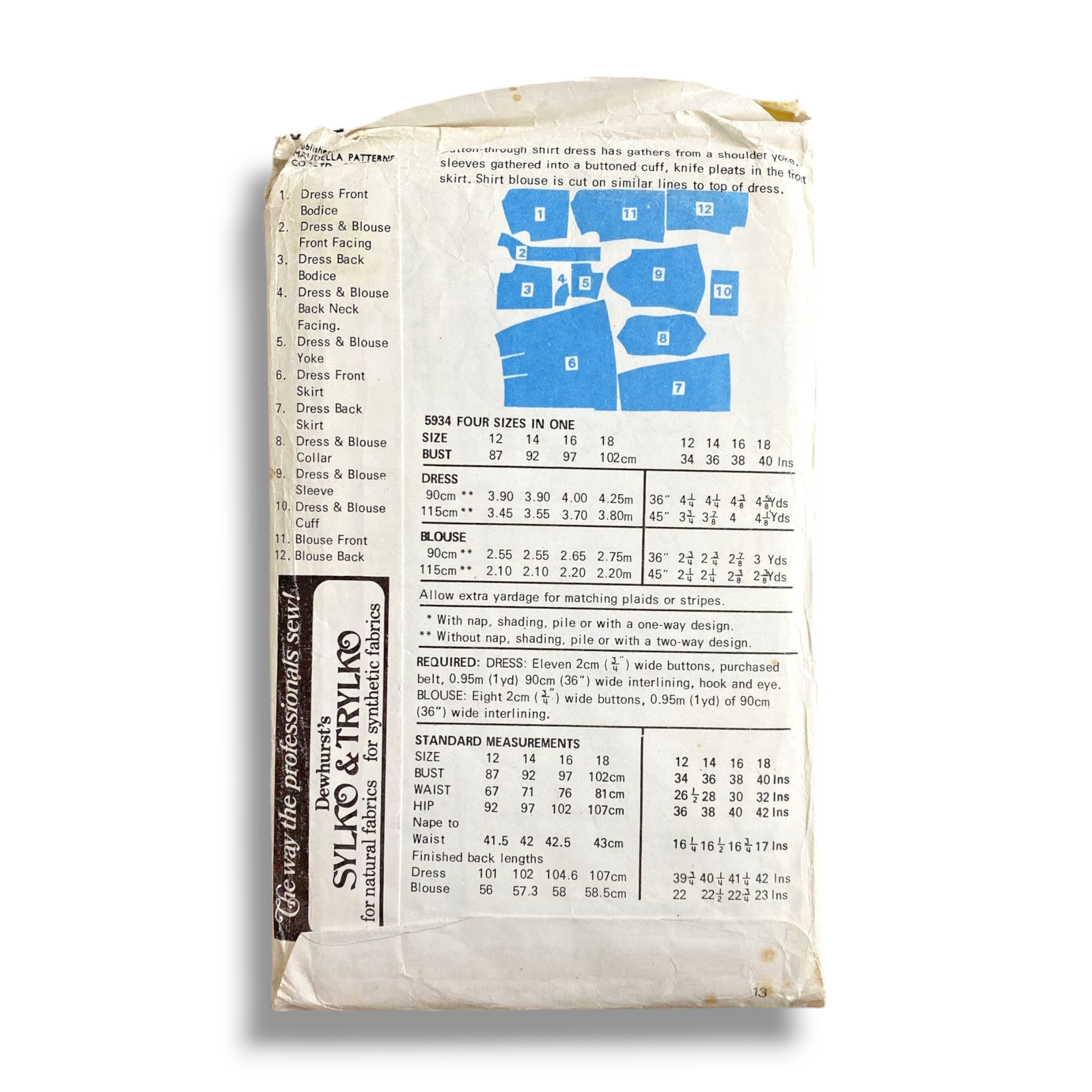 Maudella 5934, 70s Dress:Blouse, Size 14:36, Cut & Complete, Vintage Sewing Pattern1.PNG