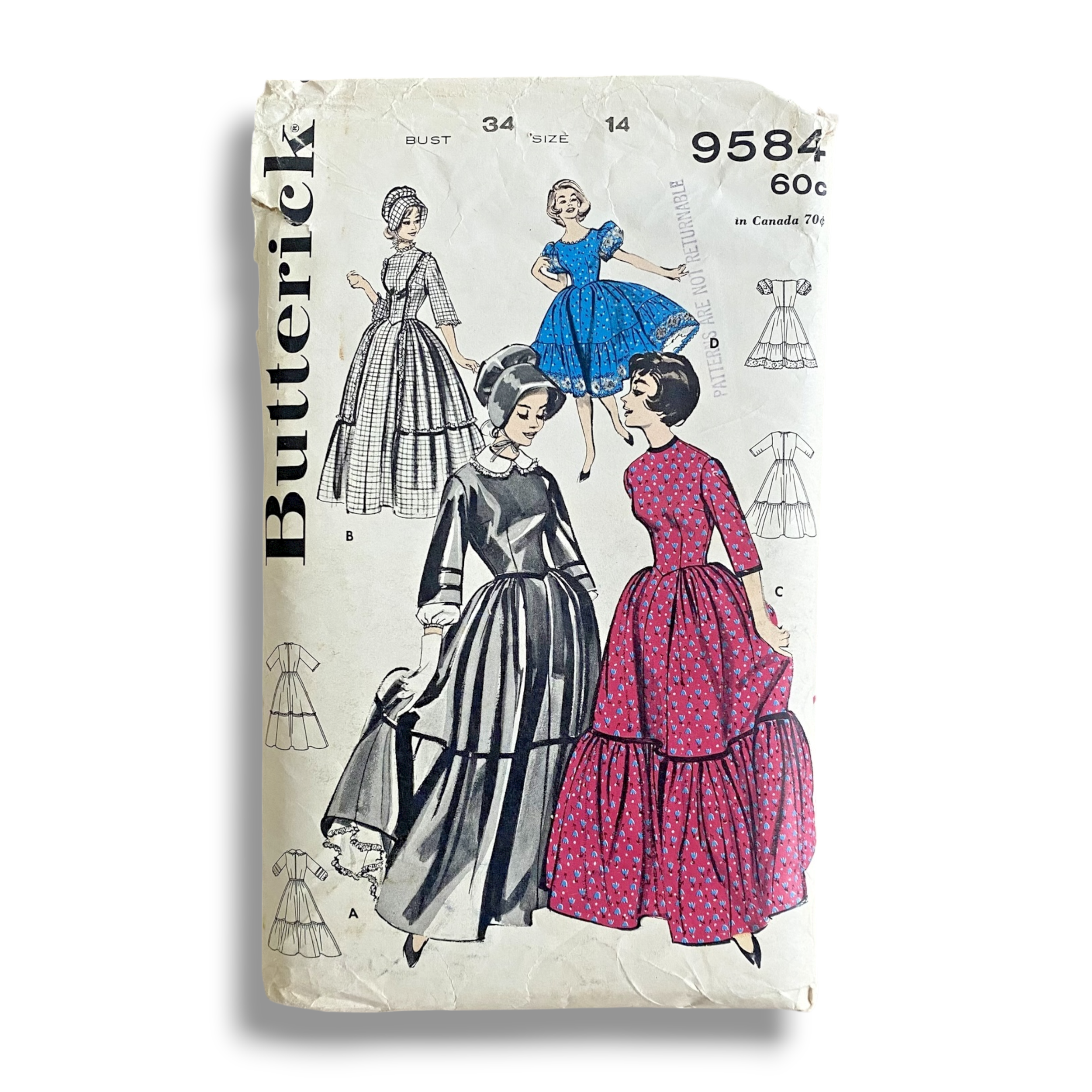 Butterick 9584, 60s Centennial Costume & Bonnet, Size 14/34, Cut & Complete, Vintage Sewing Pattern