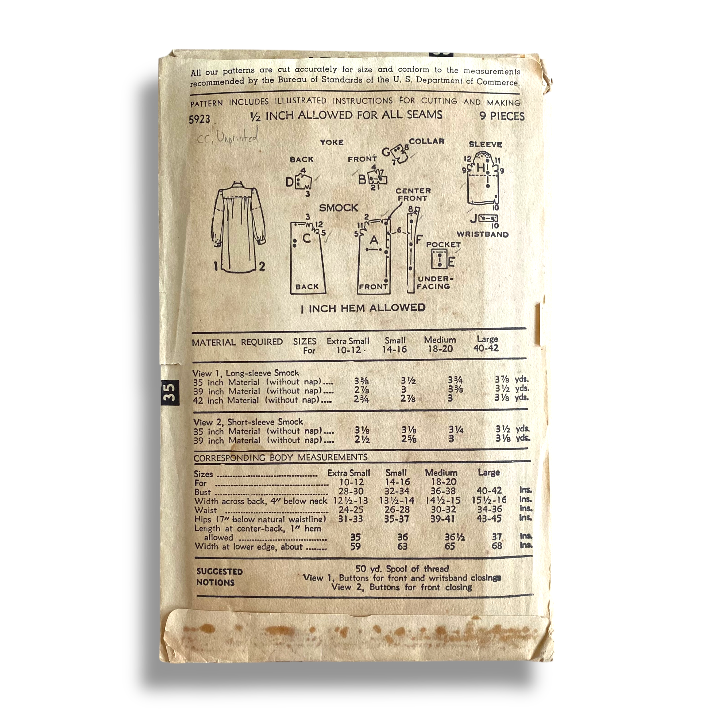 Advance 5923, 50s Smock, Size Small, Cut & Complete, Vintage Sewing Pattern2.png