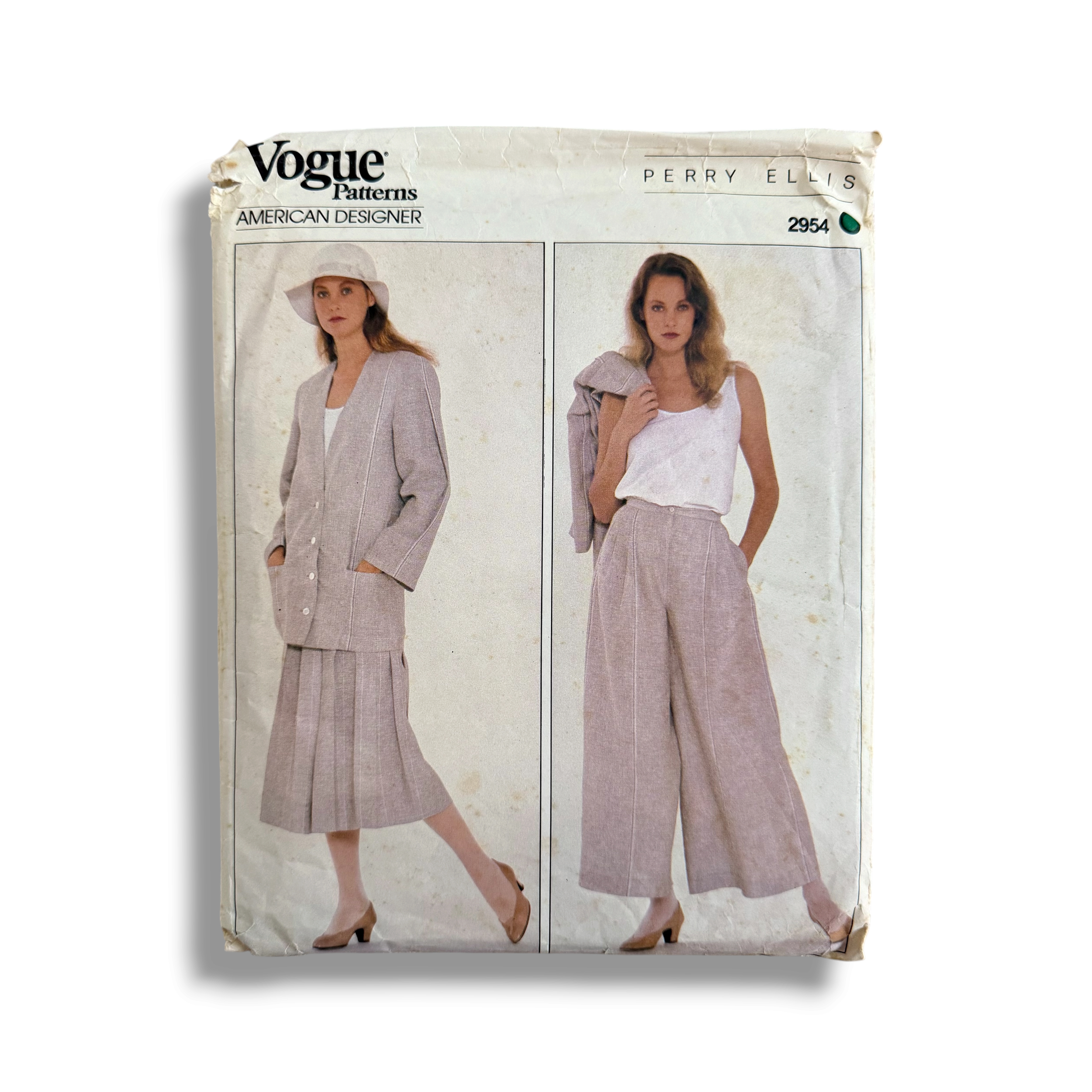 Vogue American Designer 2954, 80s Perry Ellis Jacket Top Pants & Skirt, Size 12, Bust 34, Factory Folded, Vintage Sewing Pattern