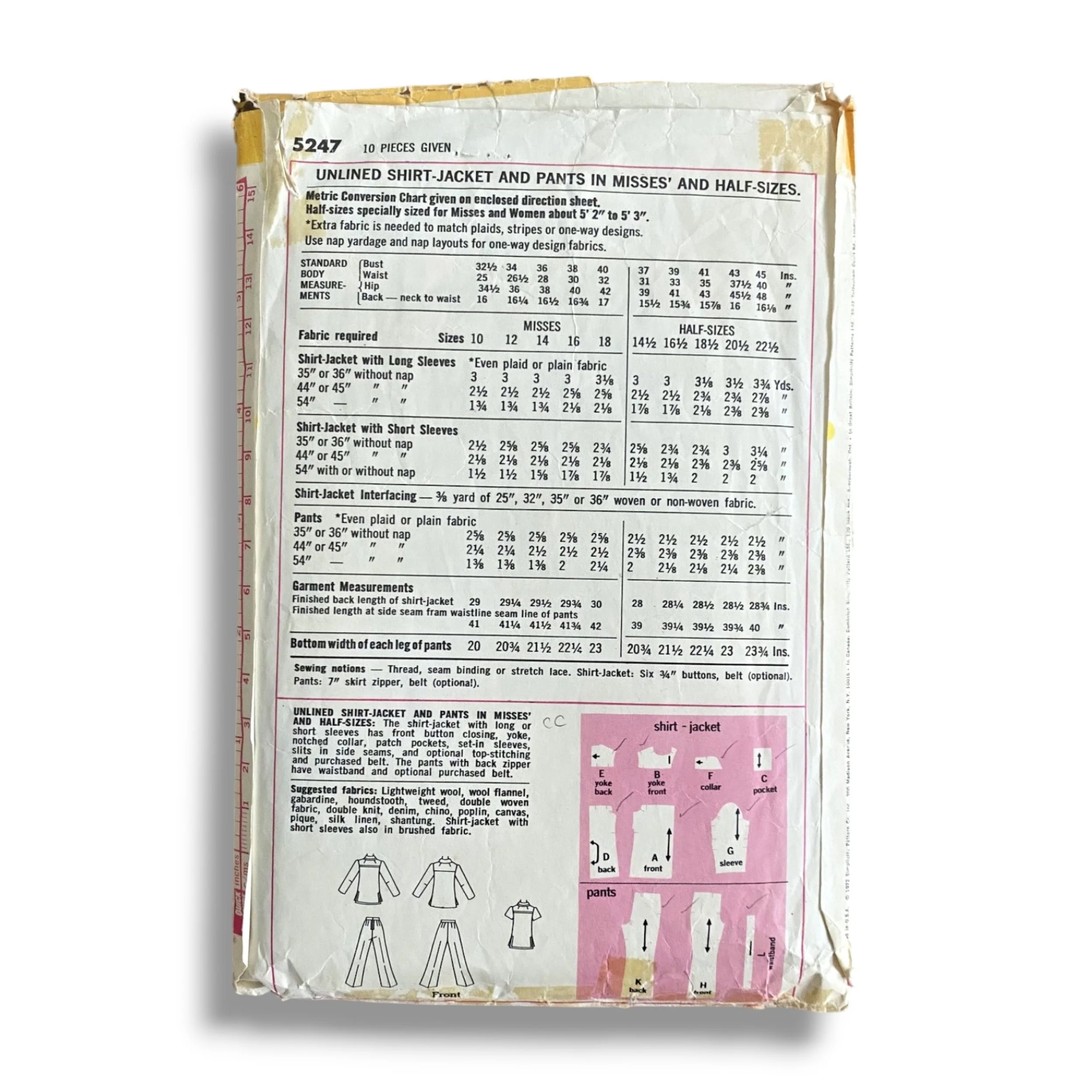 Simplicity 5247, 70s Shirt-Jacket:Pant, Size 14:36, Cut & Complete, Vintage Sewing Pattern1.jpg