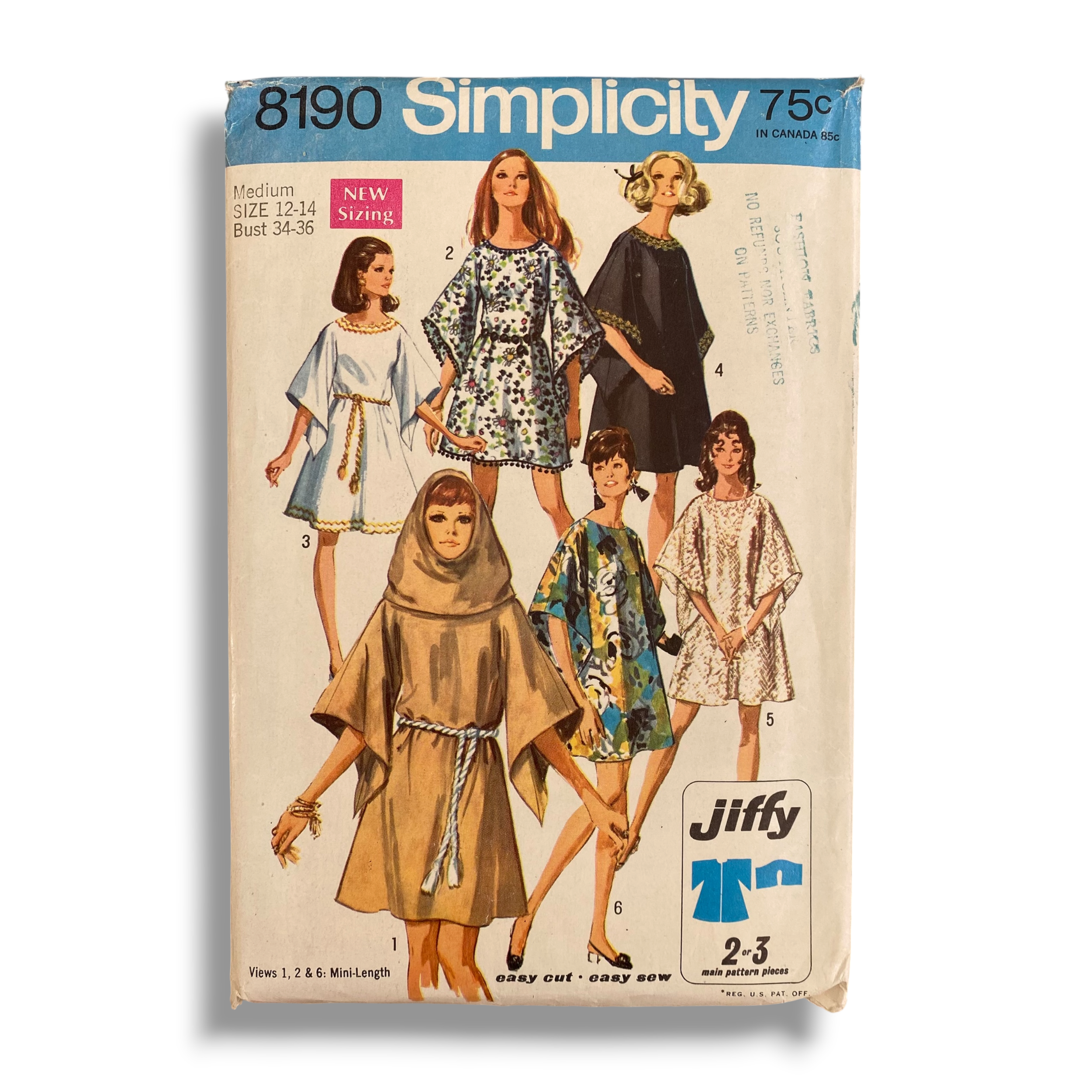 Simplicity 8190, 60s Dress:Hood, Size Medium, Cut & Complete, Vintage Sewing Pattern0.PNG