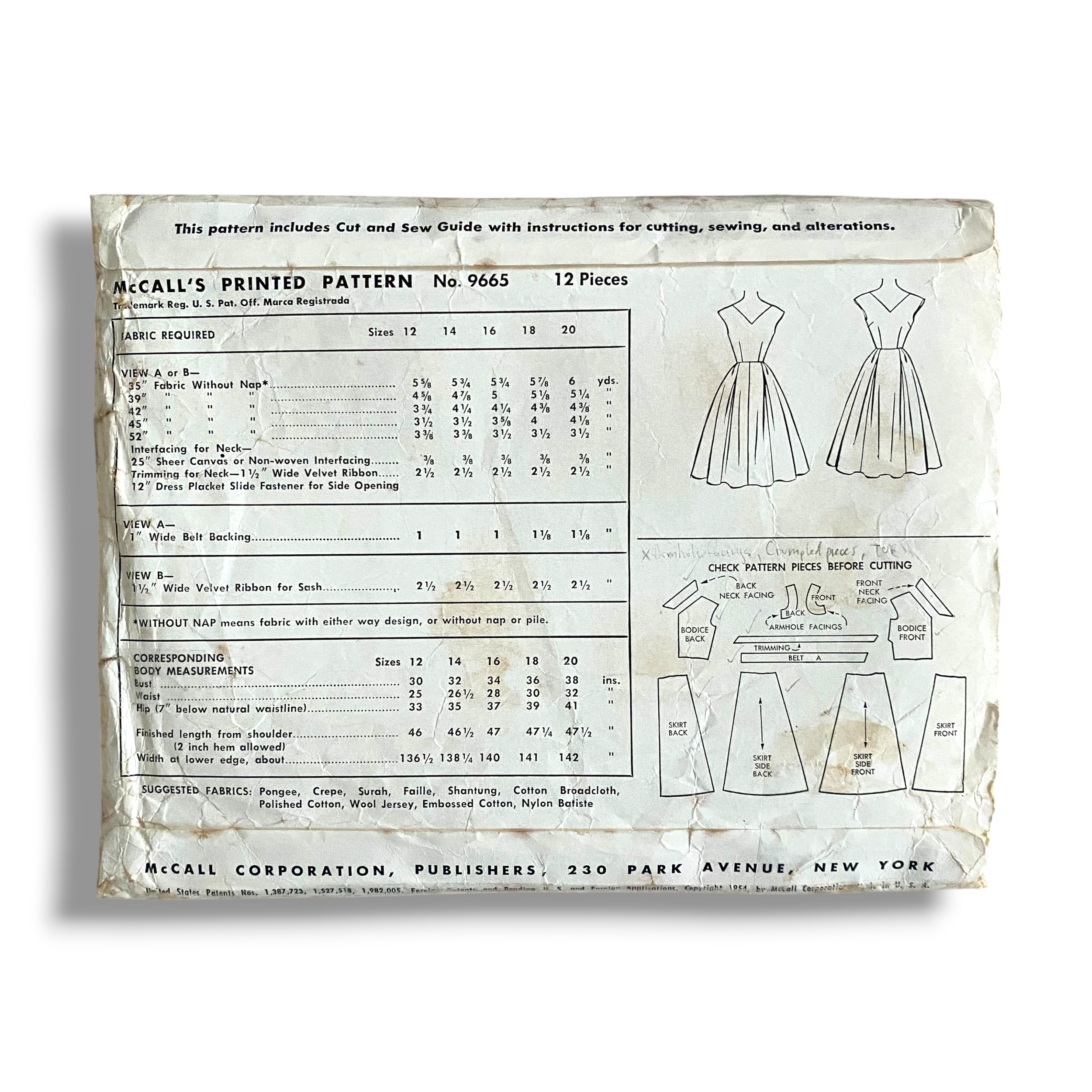 McCalls 9665, 50s Dress, Size 20:38, Cut, Vintage Sewing Pattern1.PNG