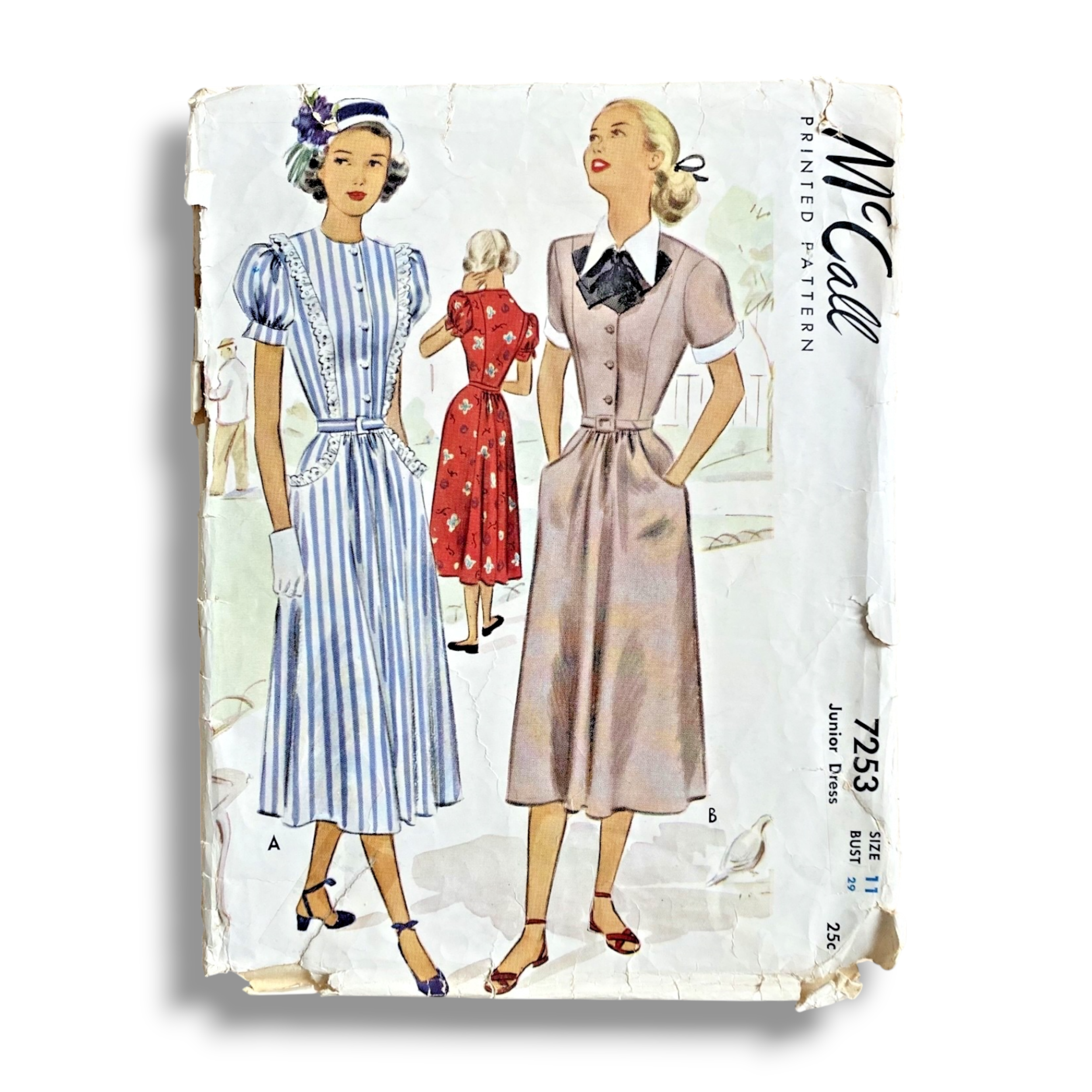 McCall 7253, 40s Dress, Size 11/29, Cut & Complete, Vintage Sewing Pattern