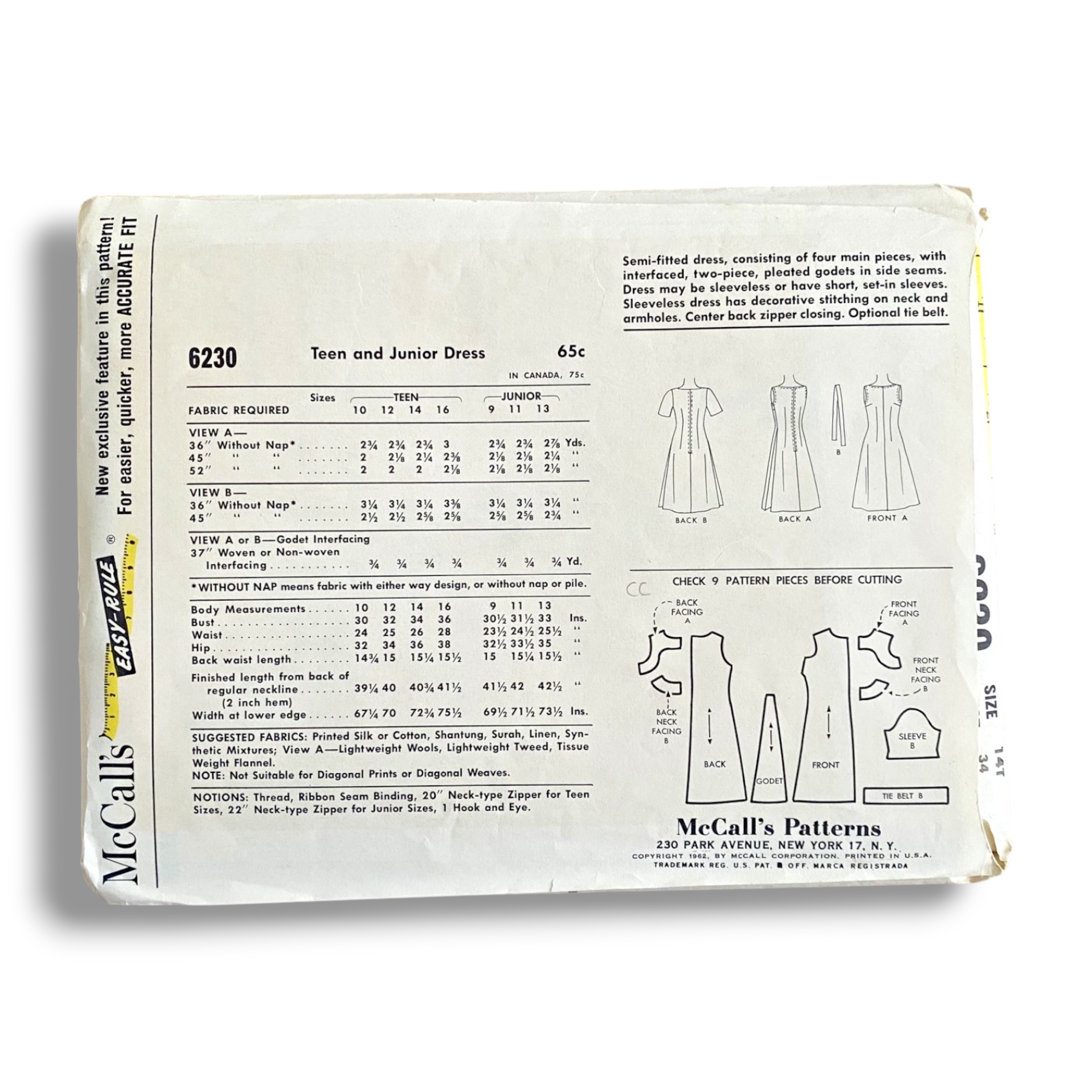 McCalls 6230, 60s Dress, Size 14T:34, Cut & Complete, Vintage Sewing Pattern1.PNG