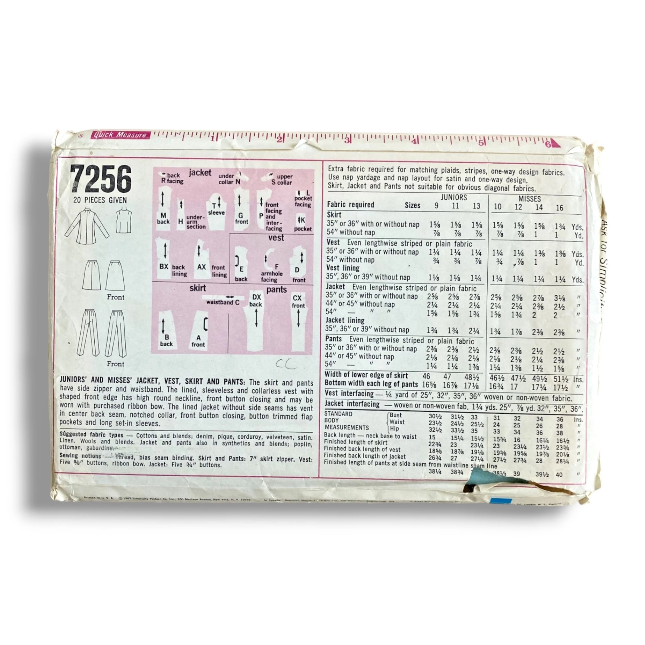 Simplicity 7256, 60s Jacket:Vest:Skirt:Pant, Size 14:34, Cut & Complete, Vintage Sewing Pattern1.jpg