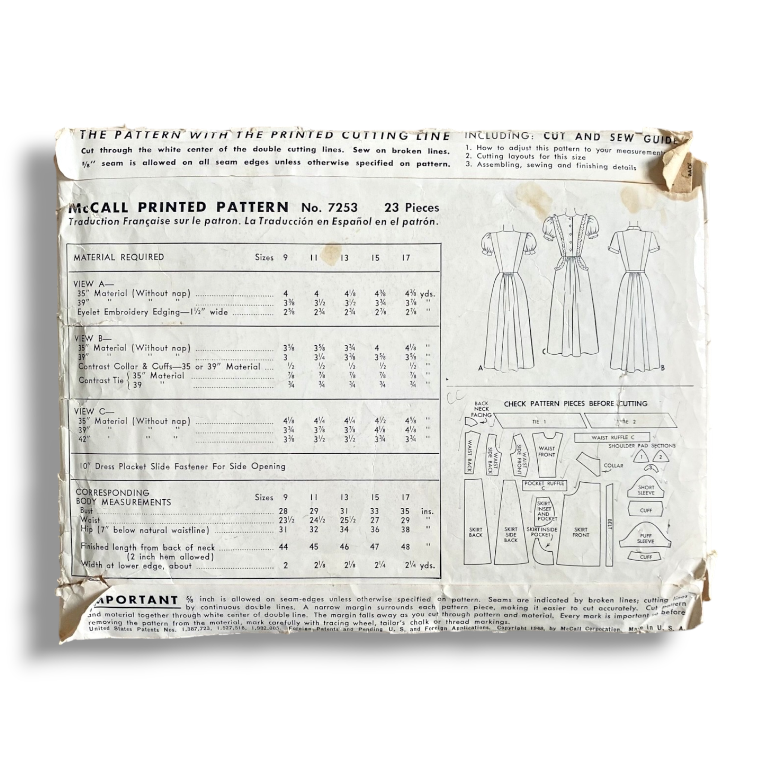 McCall 7253, 40s Dress, Size 11:29, Cut & Complete, Vintage Sewing Pattern1.PNG