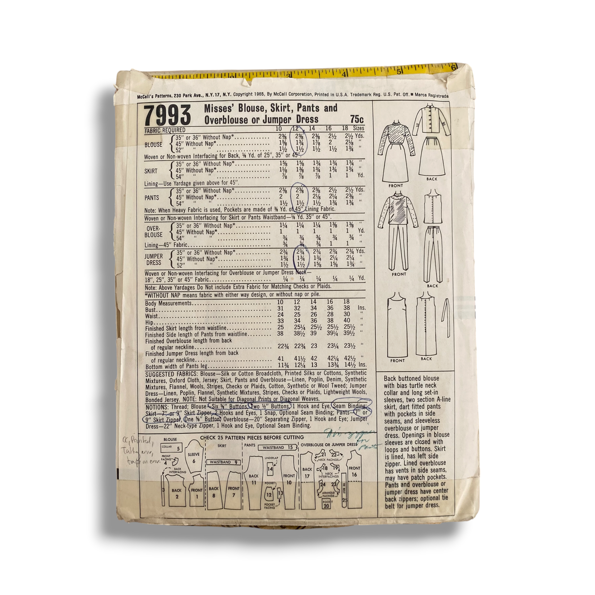 McCall’s 7993, 60s Blouse:Skirt:Pants:Overblouse:Jumper, Size 14:34, Cut & Complete, Vintage Sewing Pattern1.PNG