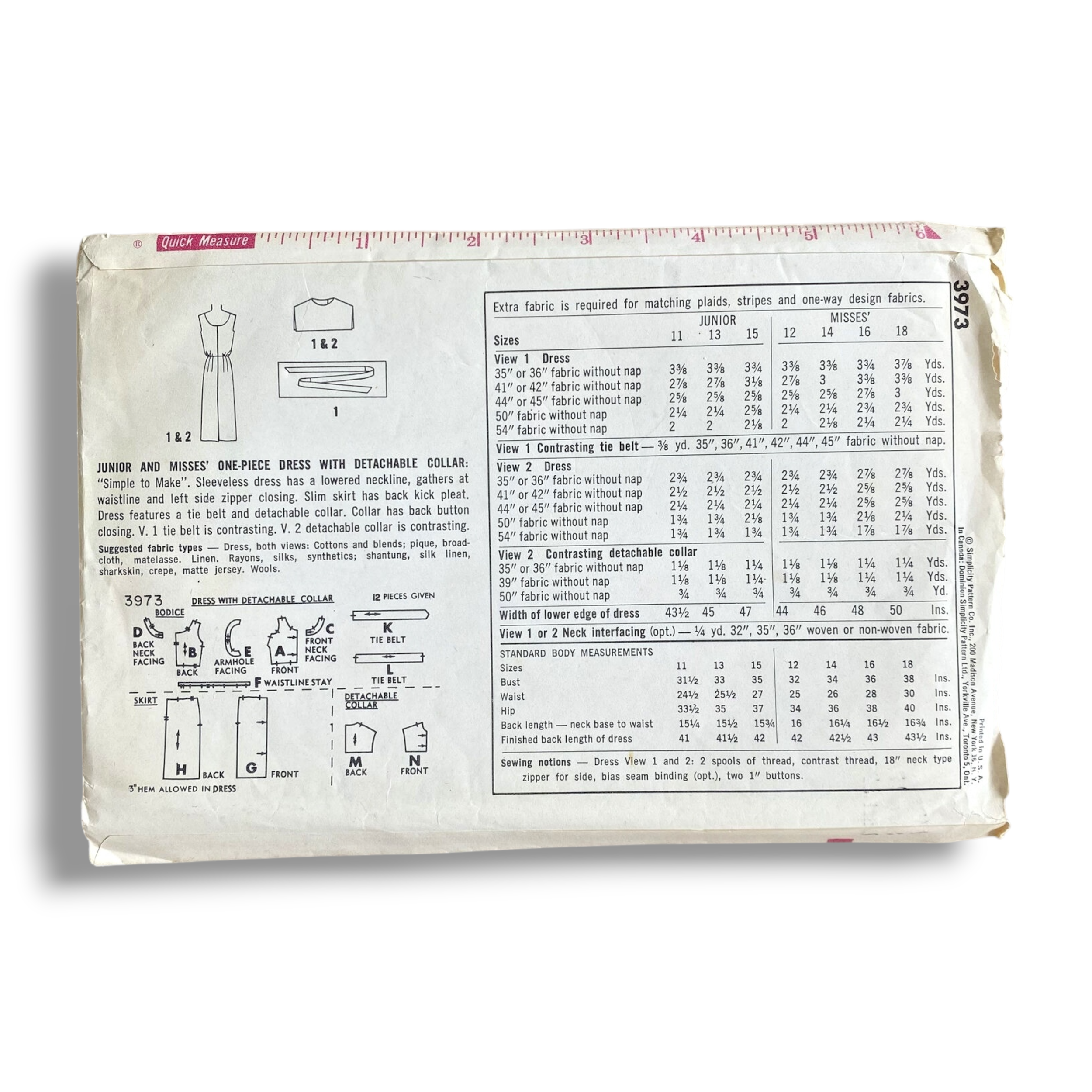 Simplicity 3973, 60s Dress, Size 12:32,  Factory Folded, Vintage Sewing Pattern1.PNG