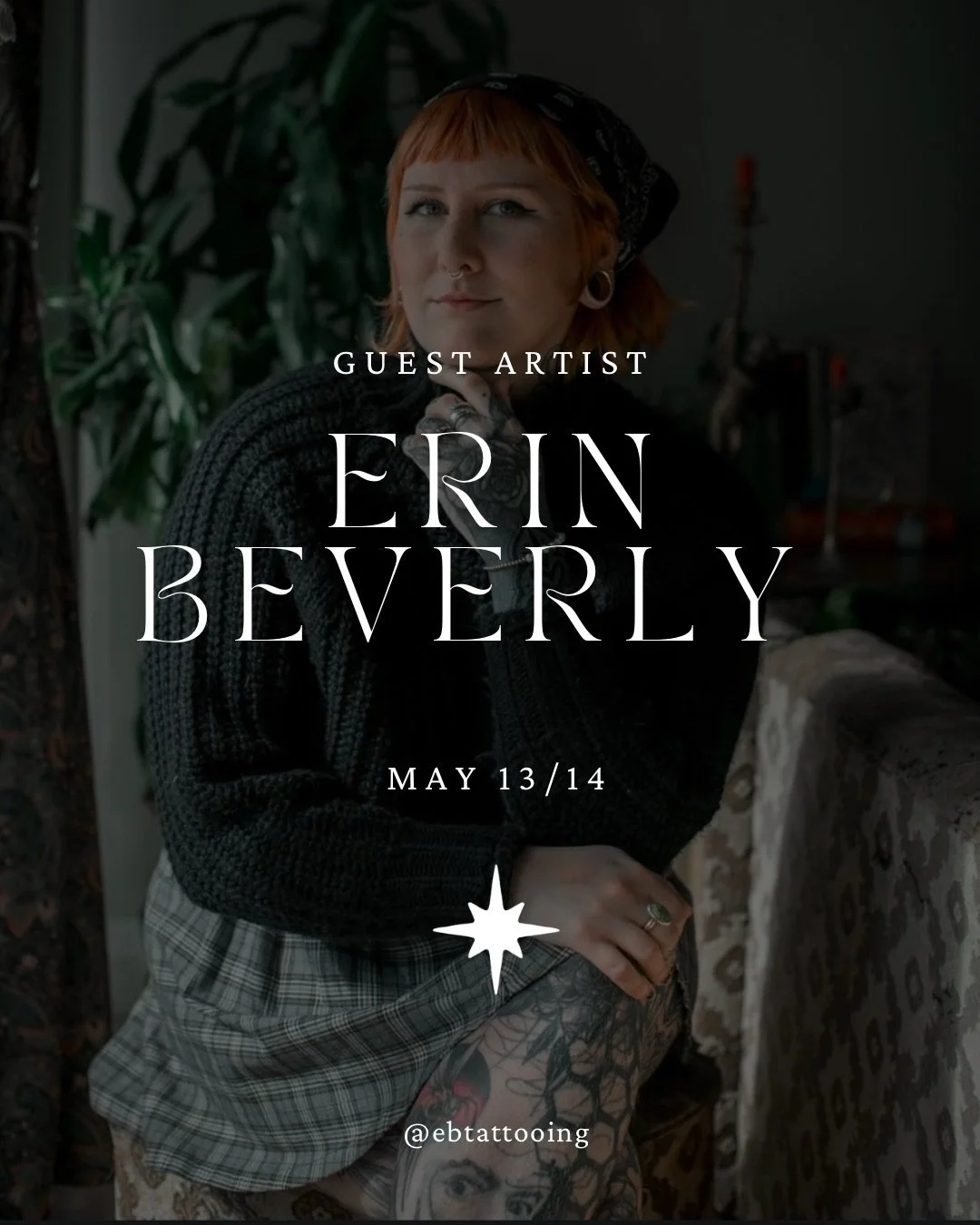 G U E S T ✦ A R T I S T @ebtattooing will be joining us May 13 &amp; 14. Erin has an immaculate style for florals and all things nature + more. If you&rsquo;re looking for great composition, amazing line work, and a fun tattoo day, we&rsquo;ve got ju