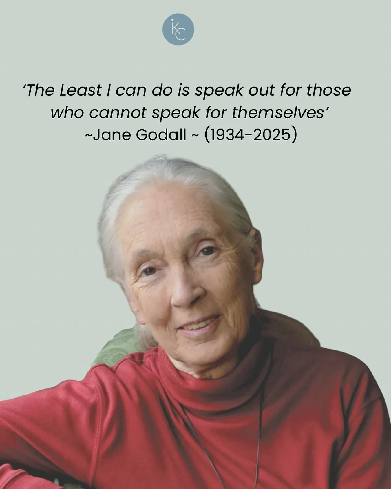 It was so sad to hear about the passing of Jane Goodall! 

The difference she made was beyond measure and will always be remembered as the voice of compassion and kindness.

She spent her life teaching us that we are no more entitled to our glorious 