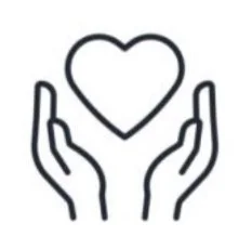 Two hands holding a heart symbol.