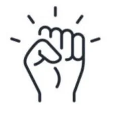 Drawing of a raised fist with radiating lines indicating strength or empowerment.