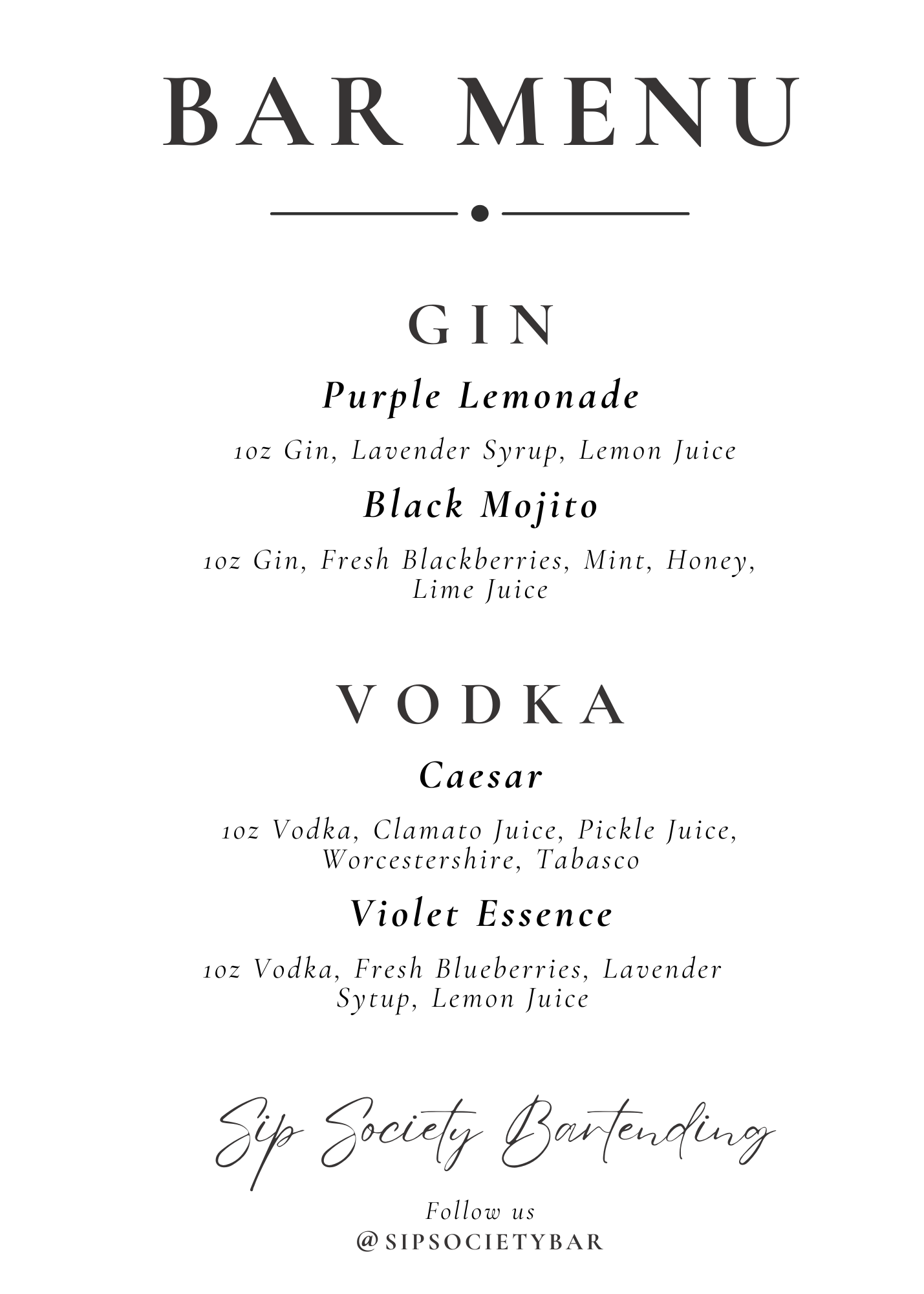 Bar Menu