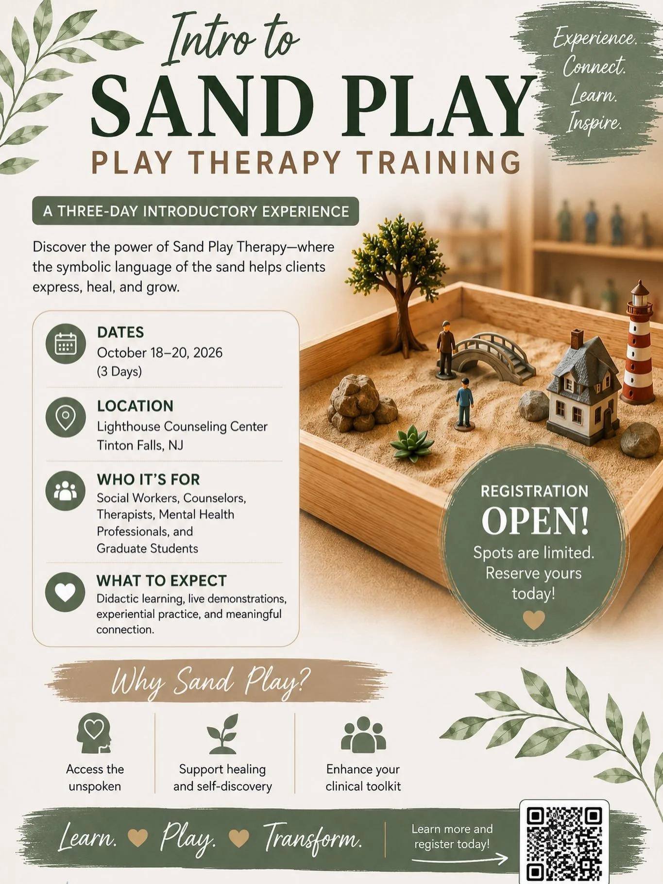 Come join our next Sand Play Introduction training. October 18-20, 2026 from 9am-5pm. Register at www.lcsnj.com 🪬 #therapy #trauma #sandplay #counseling #socialwork