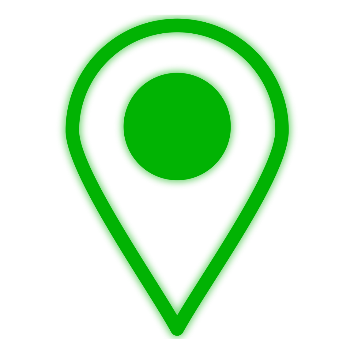 Bright green map location pin icon with concentric circles on a transparent background.