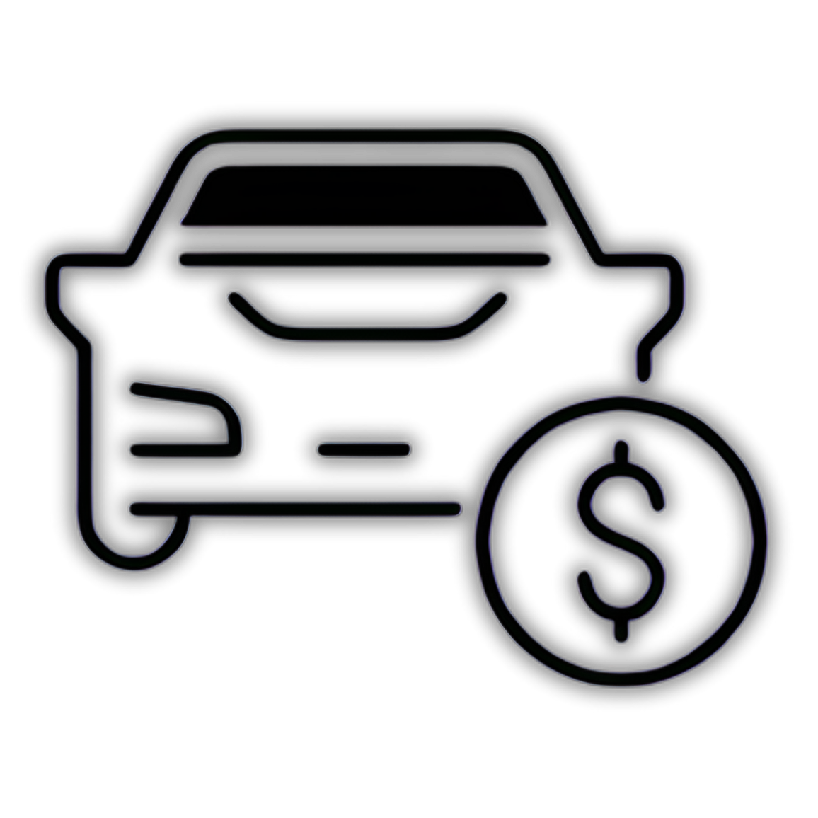 Neon outline of a delivery truck with a dollar sign coin to the right.