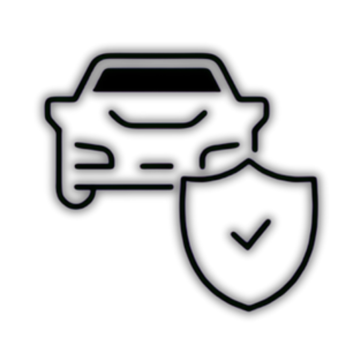 Neon sign of a car with a shield and checkmark indicating vehicle protection or security.