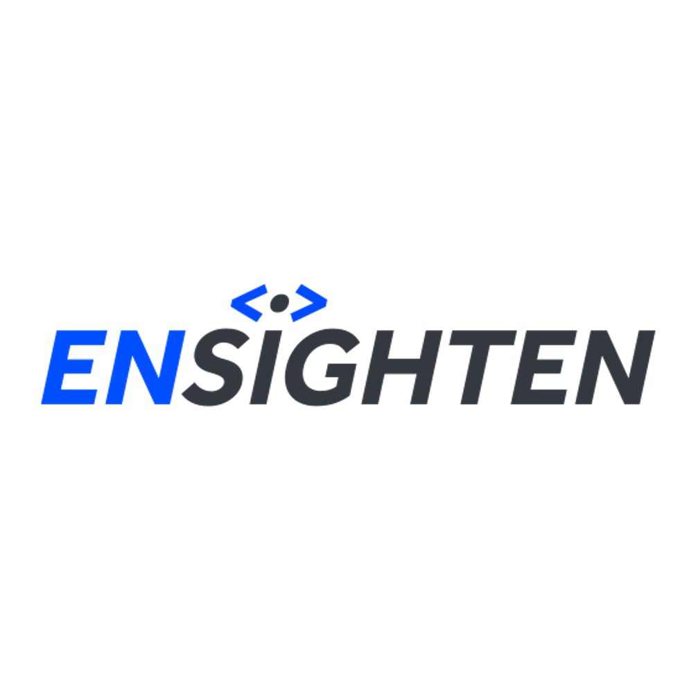 Ensighten logo below left and right chevrons symbols and a dot in the middle.