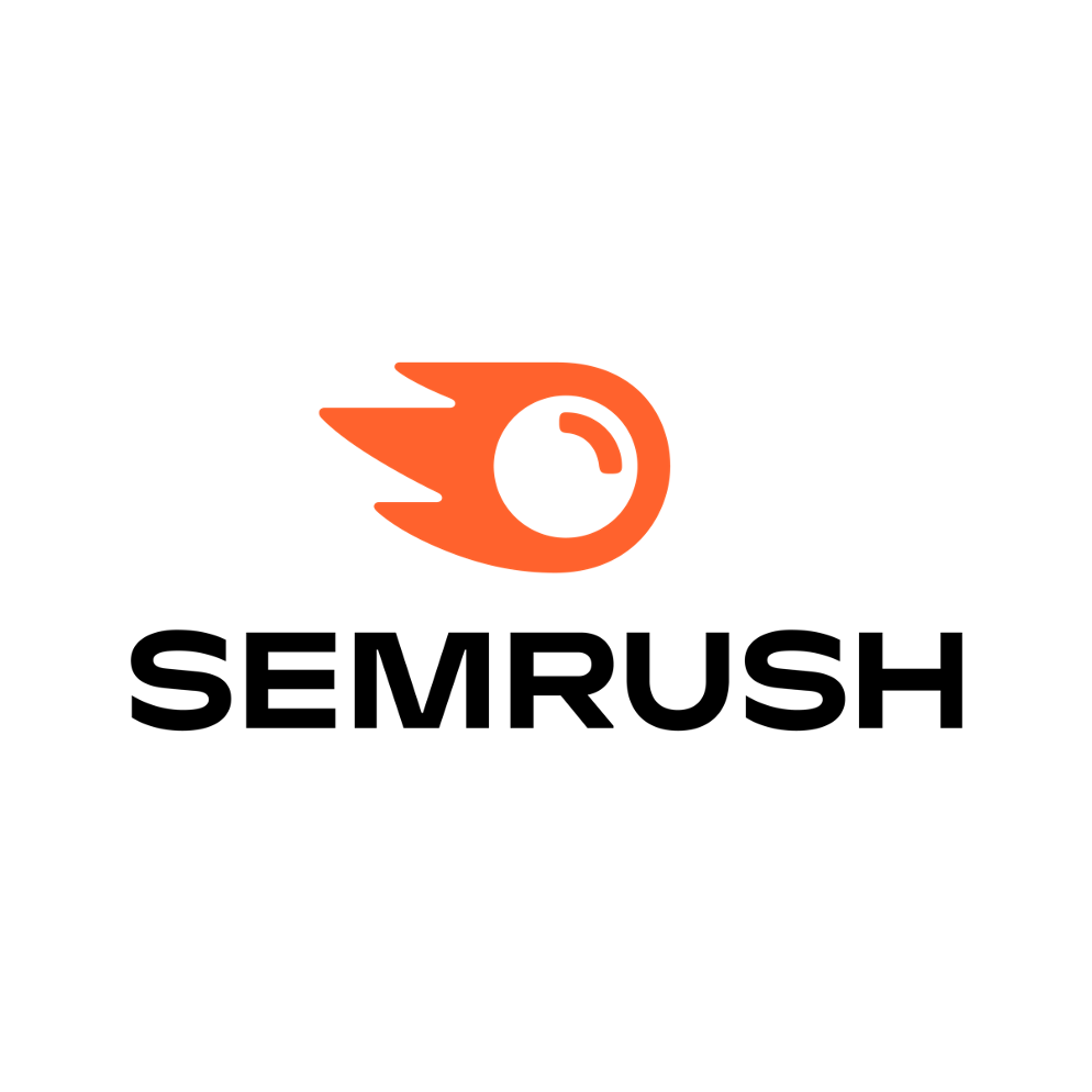Semrush company logo, name is spelled out below a fireball