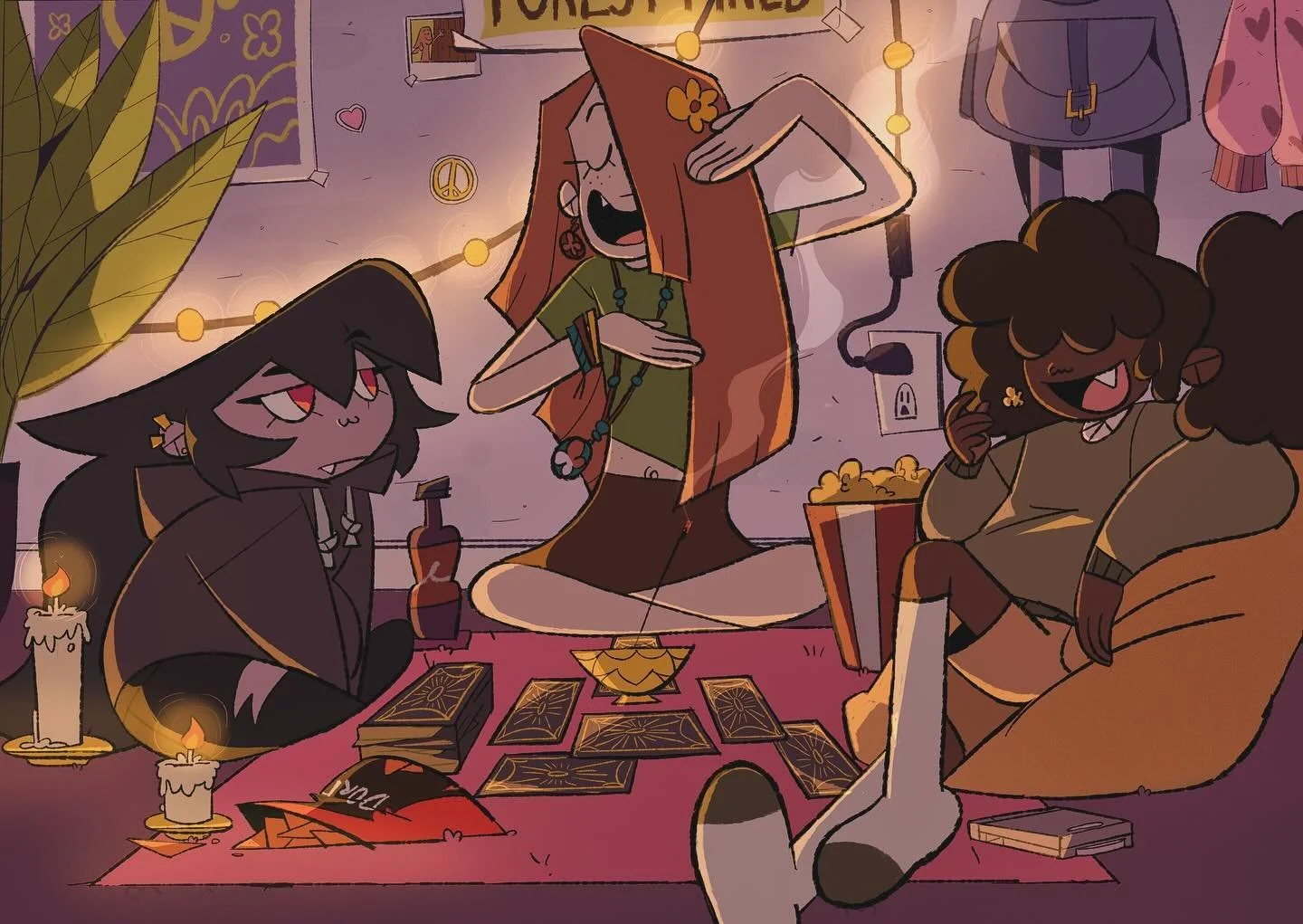 hanging out with your totally normal not werewolf gal pals 🐺
(they&rsquo;re all werewolves and their names are from left to right: Lupe, Clover, and Max!)
I wanted to try drawing something detailed with a bg, so here&rsquo;s an attempt at it! I thin