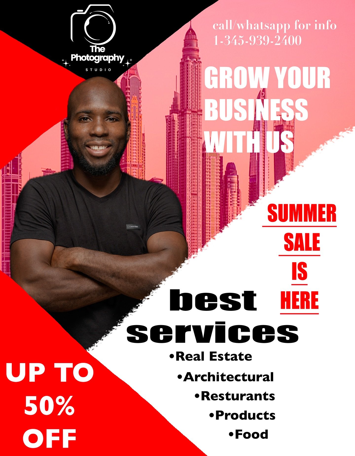 The photography studio is here to make your summer the best ever with our 50% off SALE.  We are happy to share the experiences of both worlds through photos. You may contact us on WhatsApp @ 1-345-939-2400 or email us at www.thestudio345@gmail.com 

