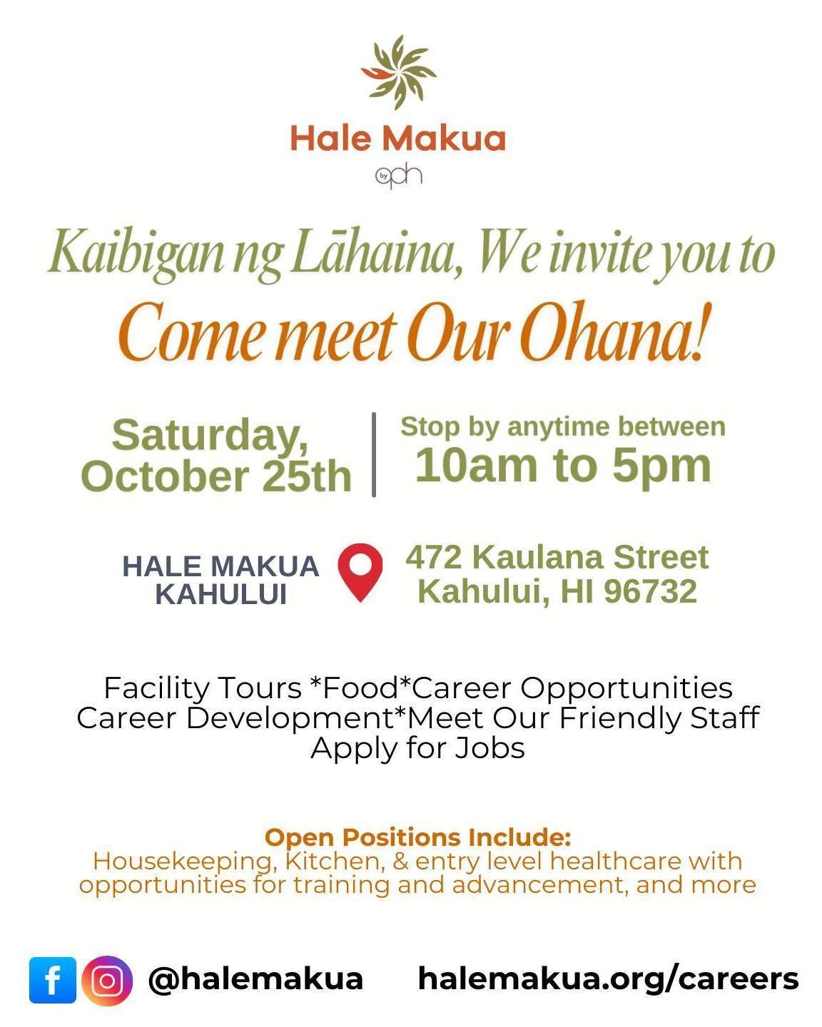 In partnership with Kaibigan ng Lāhaina, @halemakua will be hosting a Job Fair this upcoming October. 

✨Do you have any initial questions or are able to provide input on what you would like to see at Hale Makua's Job Fair?✨ To help us prepare for th