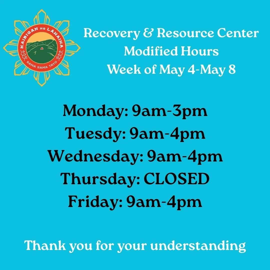 To our clients and community: The KNL Recovery and Resource Center will be operating under a modified schedule this week. If you need to contact us please call: (803) 999-6761 or email us at info@kaibigannglahaina.org . Maraming Salamat!