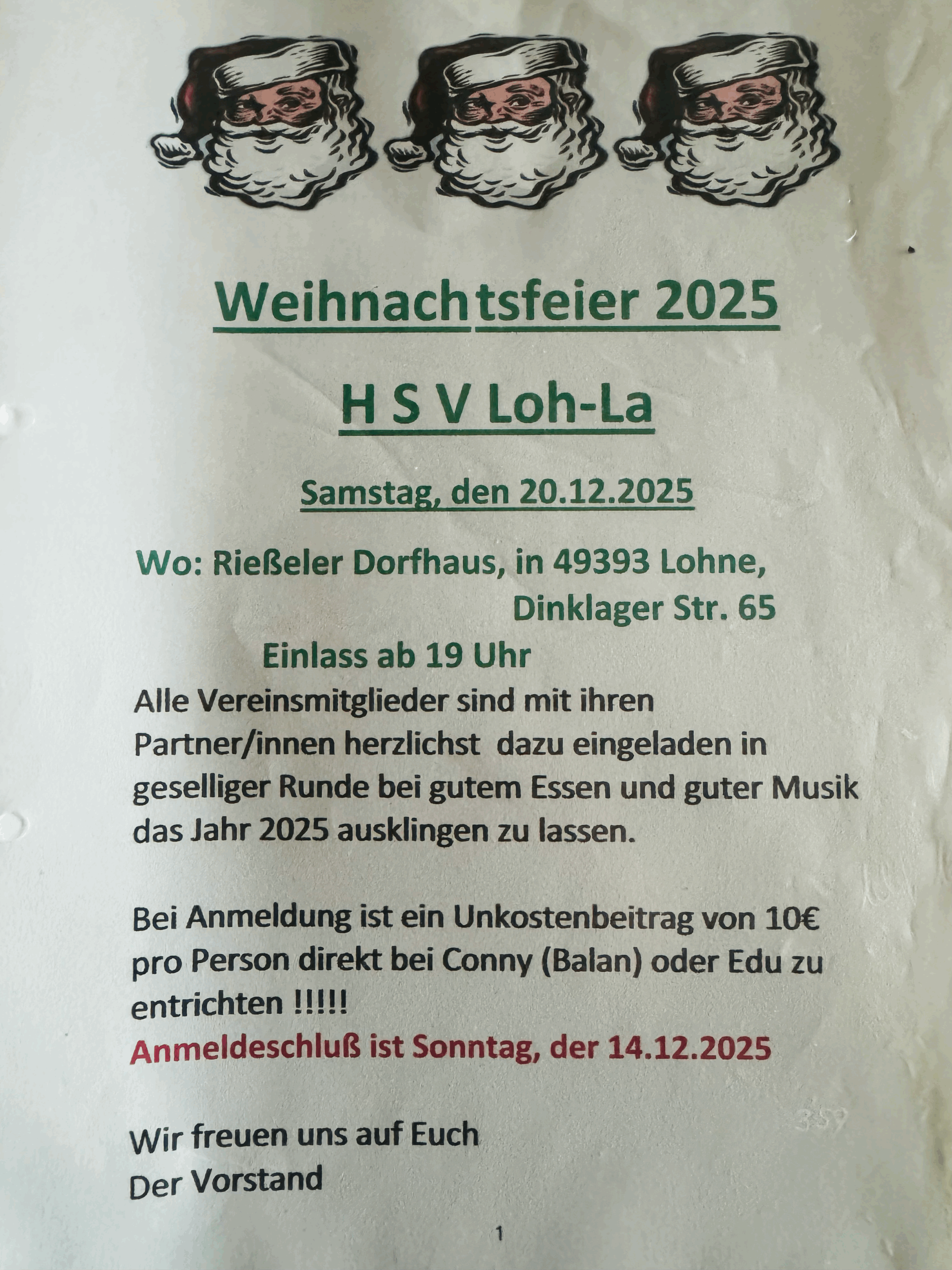 Anmeldung Weihnachtsfeier 2025