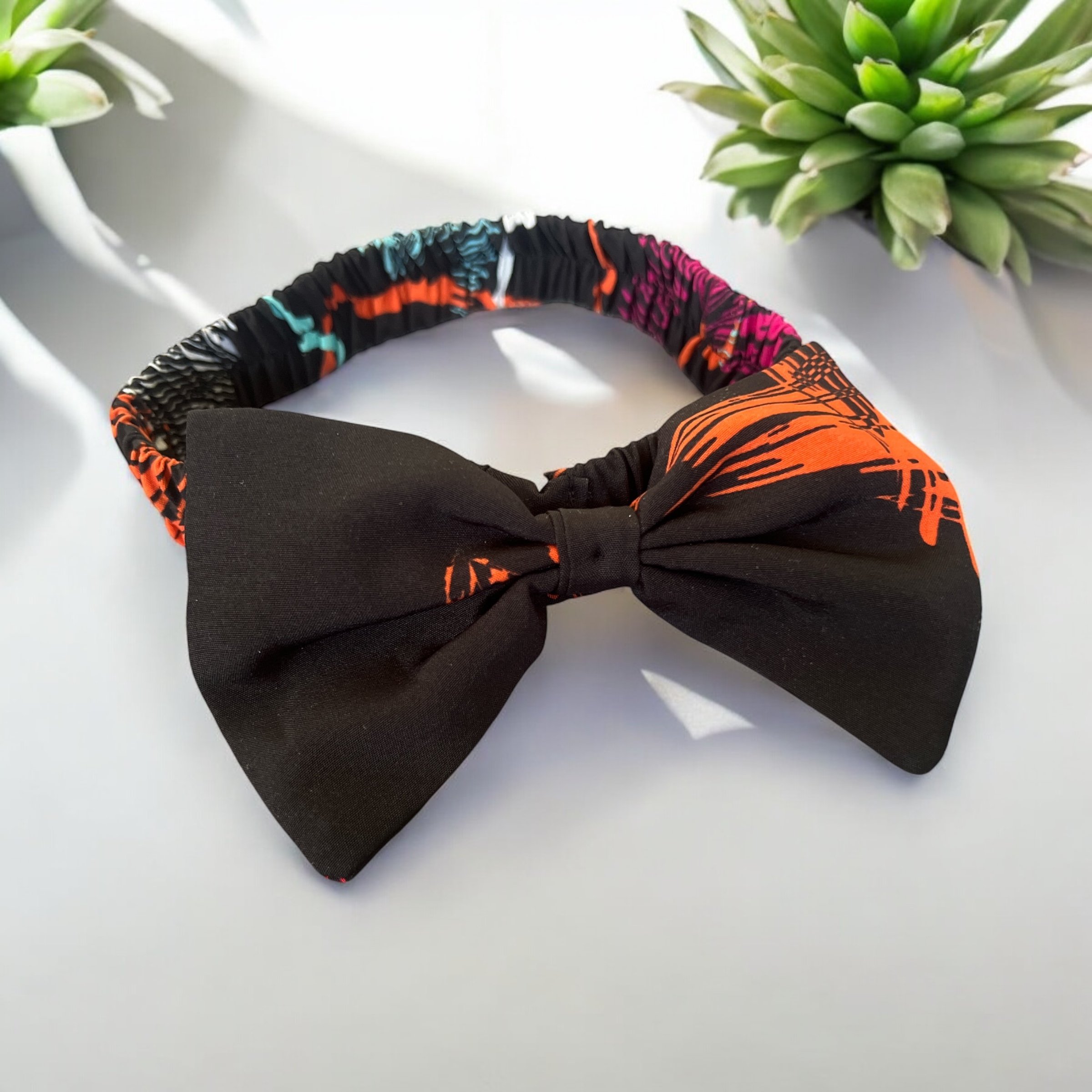 Bandeau Irole – Nœud Large Wax Noir & Orange
